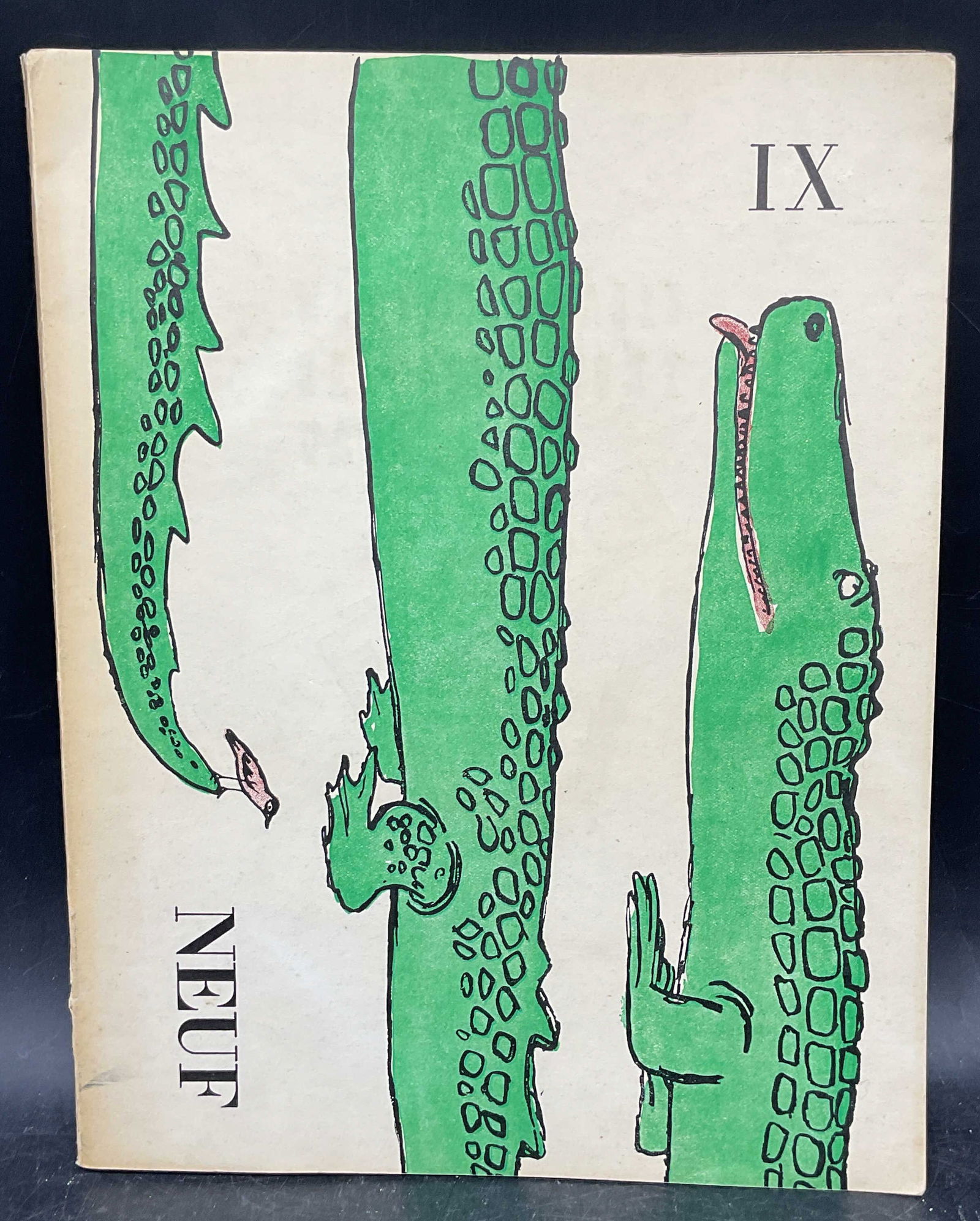 1953 Neuf Magazine #9, Delpire, France: Softcover copy of Neuf magazine. Issue number 9. Published by Robert Delpire, 1953, France. Literary, art, design magazine. Text in French. Illustrated. Measures approx. 10.5 x 8.25 inches. Artwork by