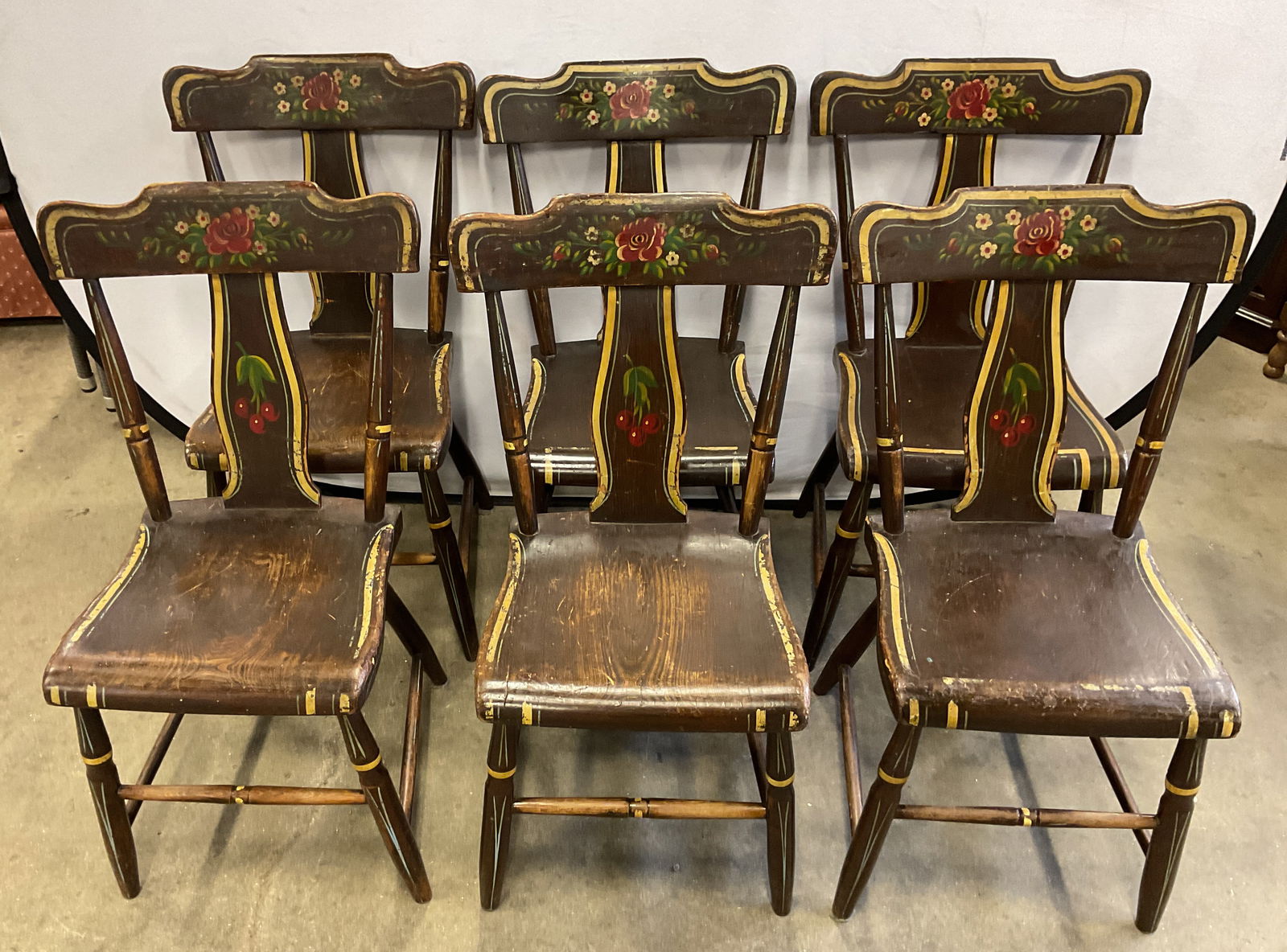 Set 6 Antique American Plank Seat Chairs (1 of 8)