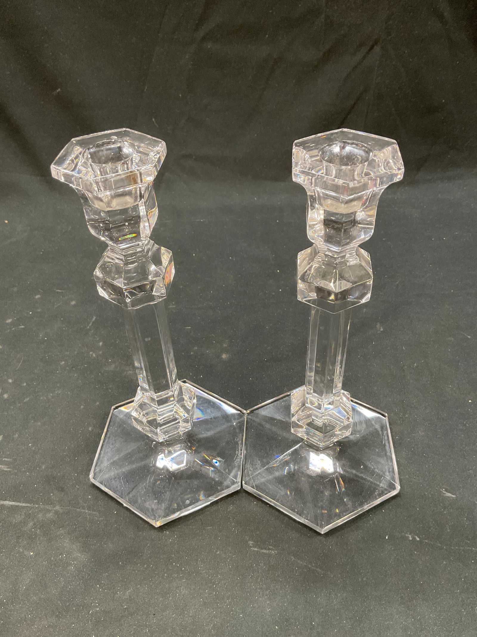 Pair SGND Val St Lambert Crystal Candlesticks - 2