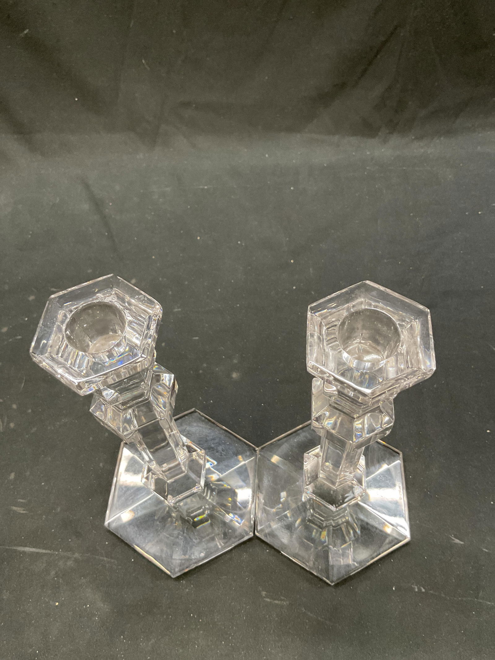 Pair SGND Val St Lambert Crystal Candlesticks - 3