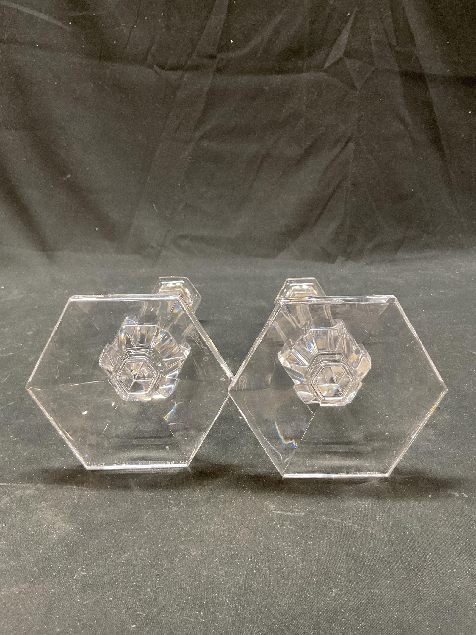 Pair SGND Val St Lambert Crystal Candlesticks - 4