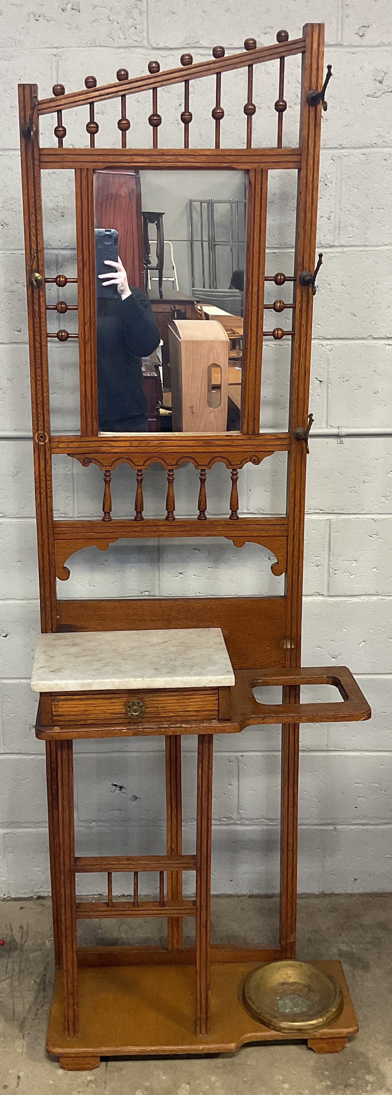 Antique Wood & Marble Mirror Hall Stand (1 of 7)