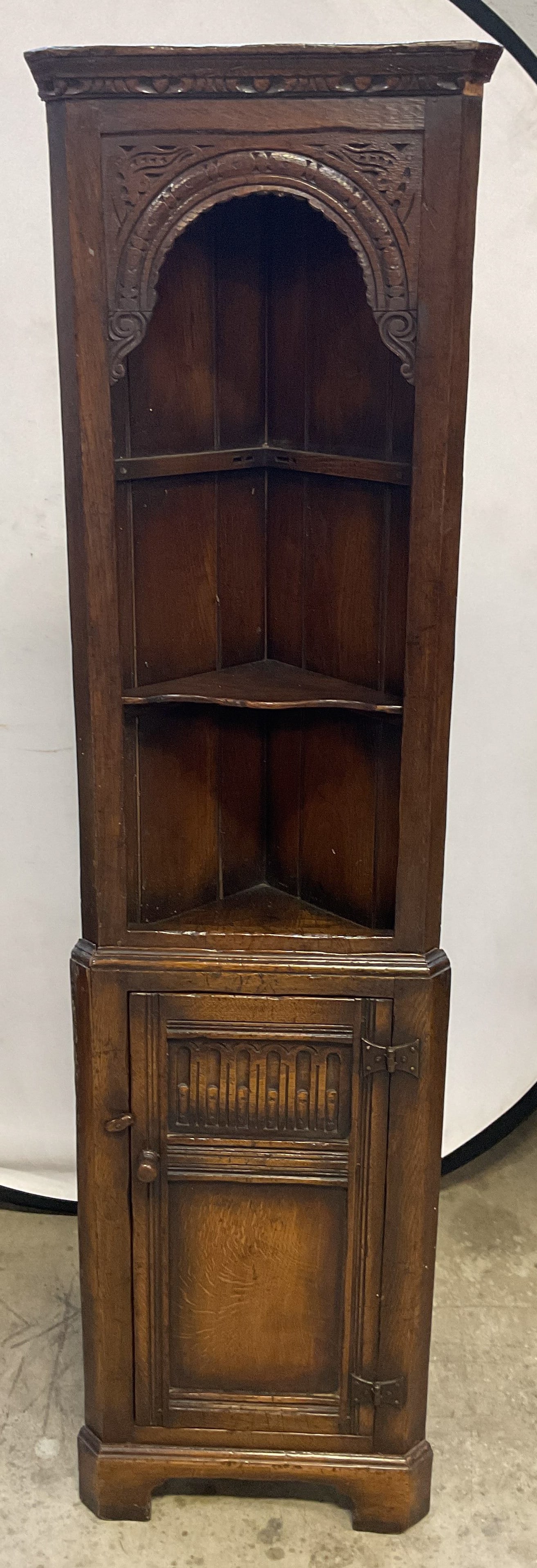 Vintage English Wood Corner Cabinet & Shelf (1 of 9)