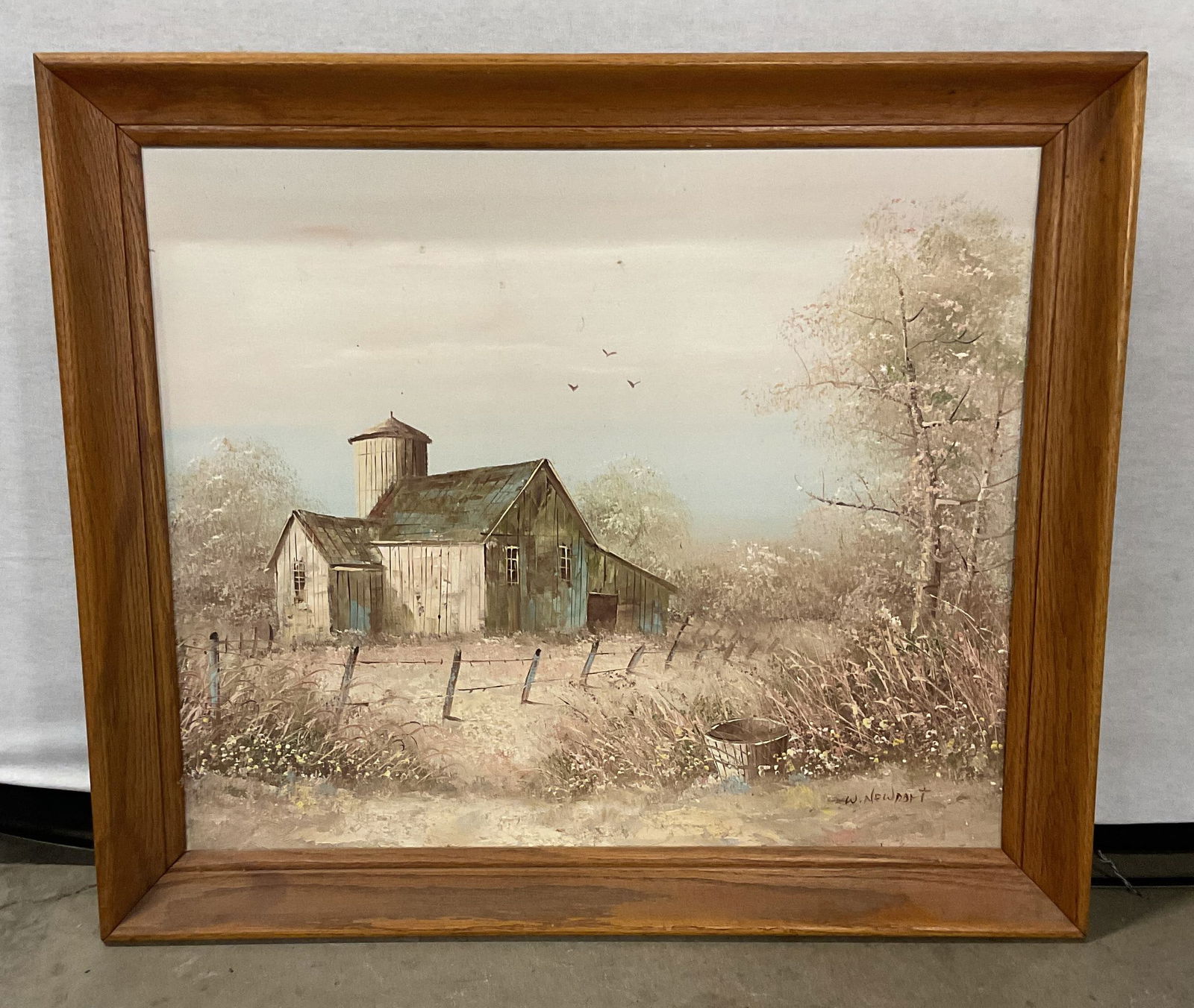 Signed Newport Barn Landscape Oil Painting 27.75in (1 of 6)