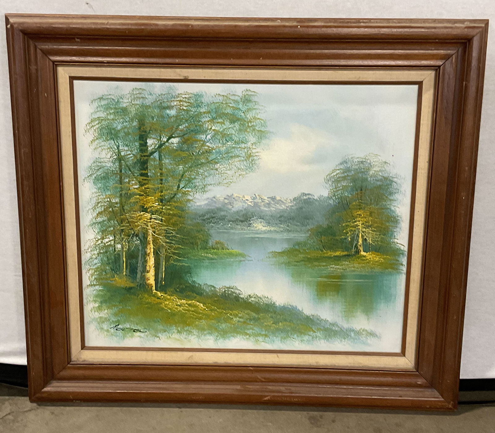 Signed Landscape Lake & Mountains Oil Painting 32i (1 of 6)