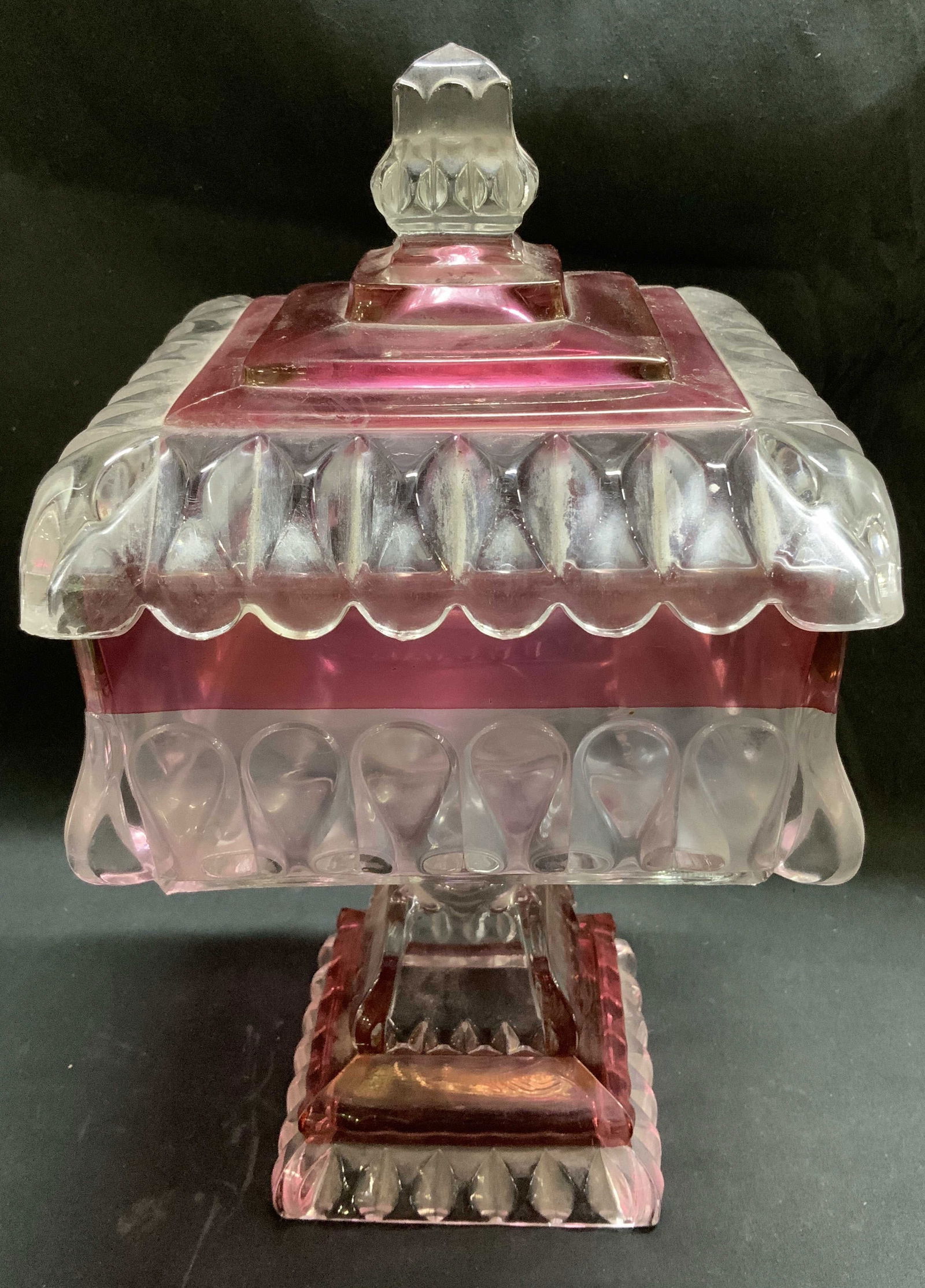 Vtg Clear Glass & Ruby Pedestal Compote (1 of 6)