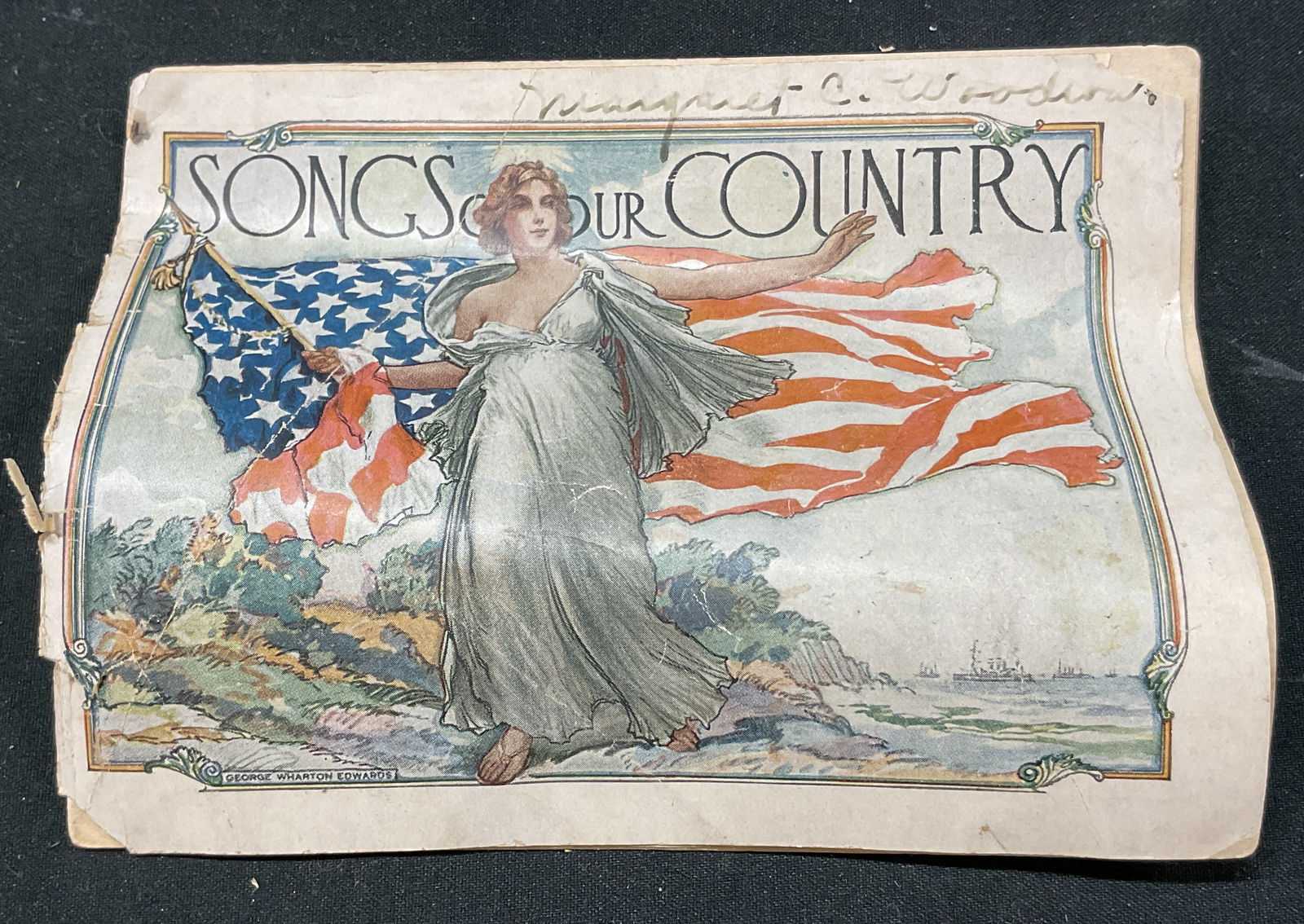 1917 Songs Of Our Country Small Booklet Adv Promo: Songs Of Our Country small booklet. Published by National Committee On Patriotic Literature, 1917. Contains words and music of important American songs. Soft cover with illustrated cover. Measures app