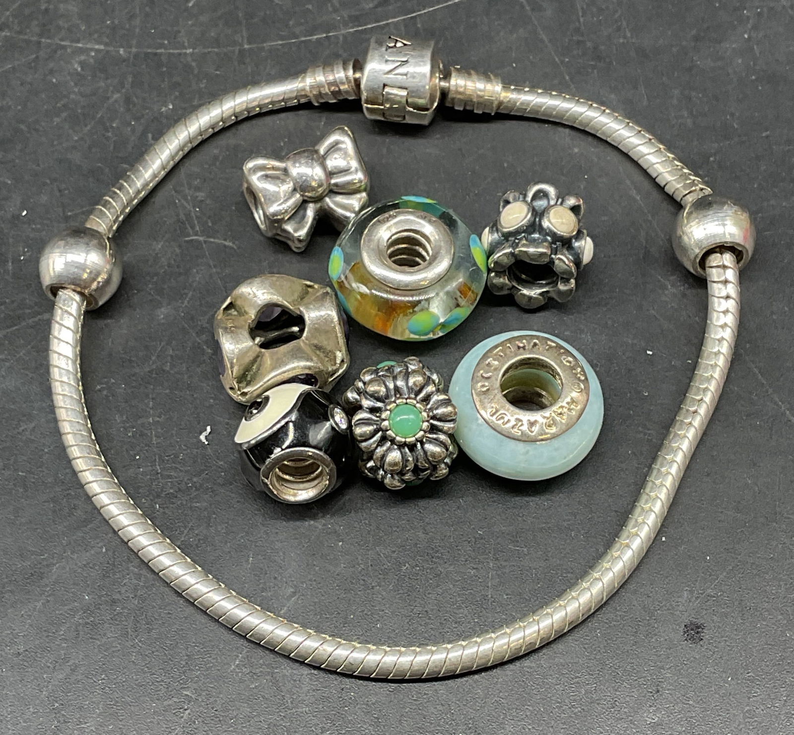 Pandora Sterling Silver Bracelet with Charms (1 of 8)