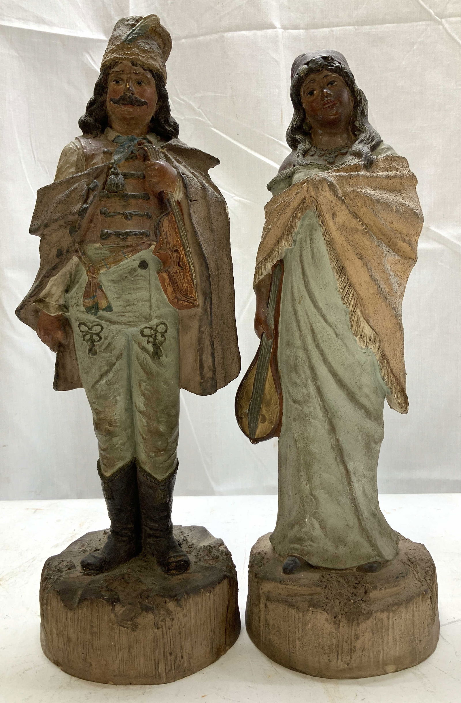 Pair Antique Bohemian Ceramic Figurals 13.2in (1 of 7)