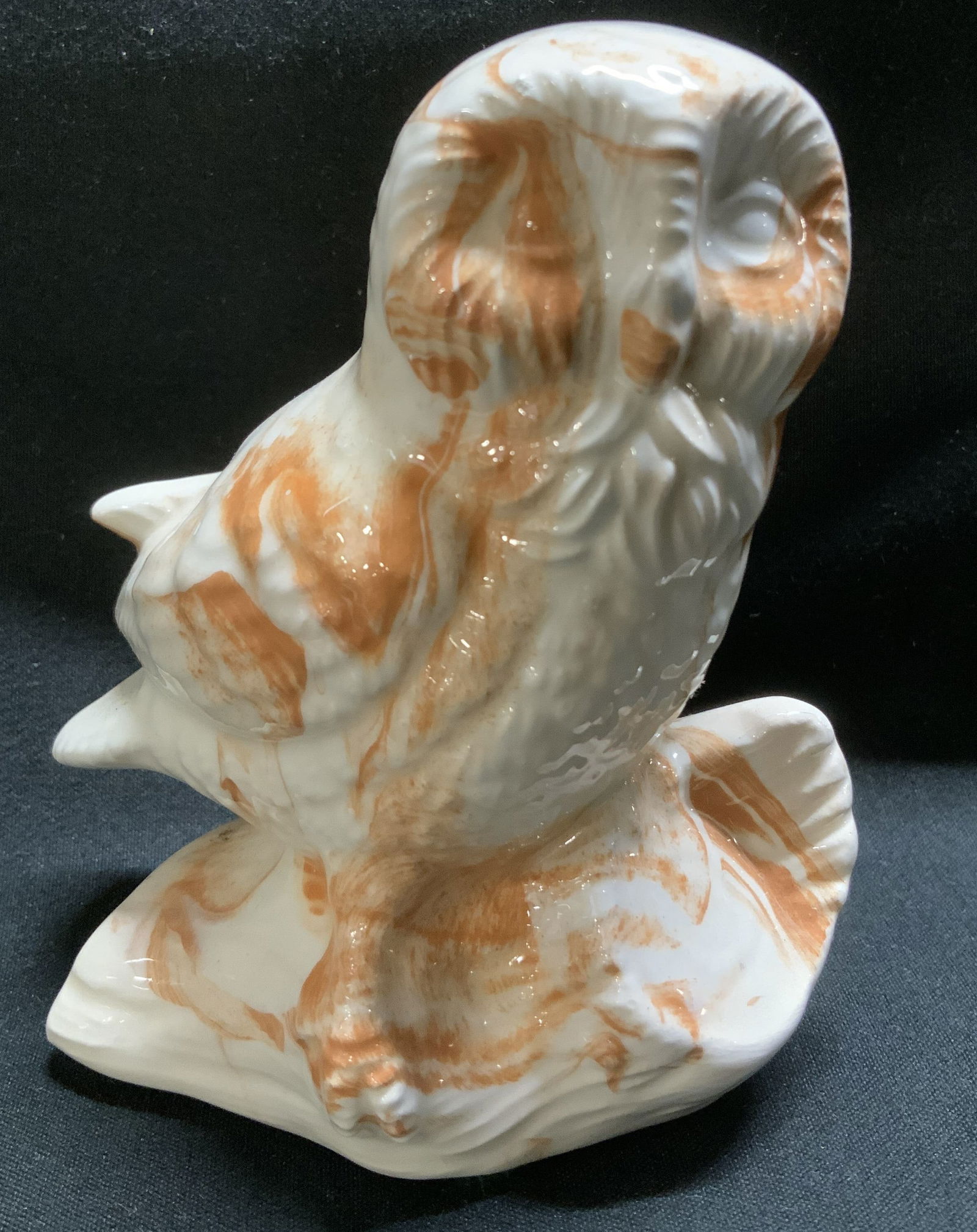 Sgnd Georgia Clay Handcrafted Owl Figurine GA: Owl figurine has been handcrafted with clay from the banks of the Chattahoochee River. Clear & glossy glaze. Surface wear consistent to age, use & exposure. Signed & marked. Reads, MRS-. Measurements: