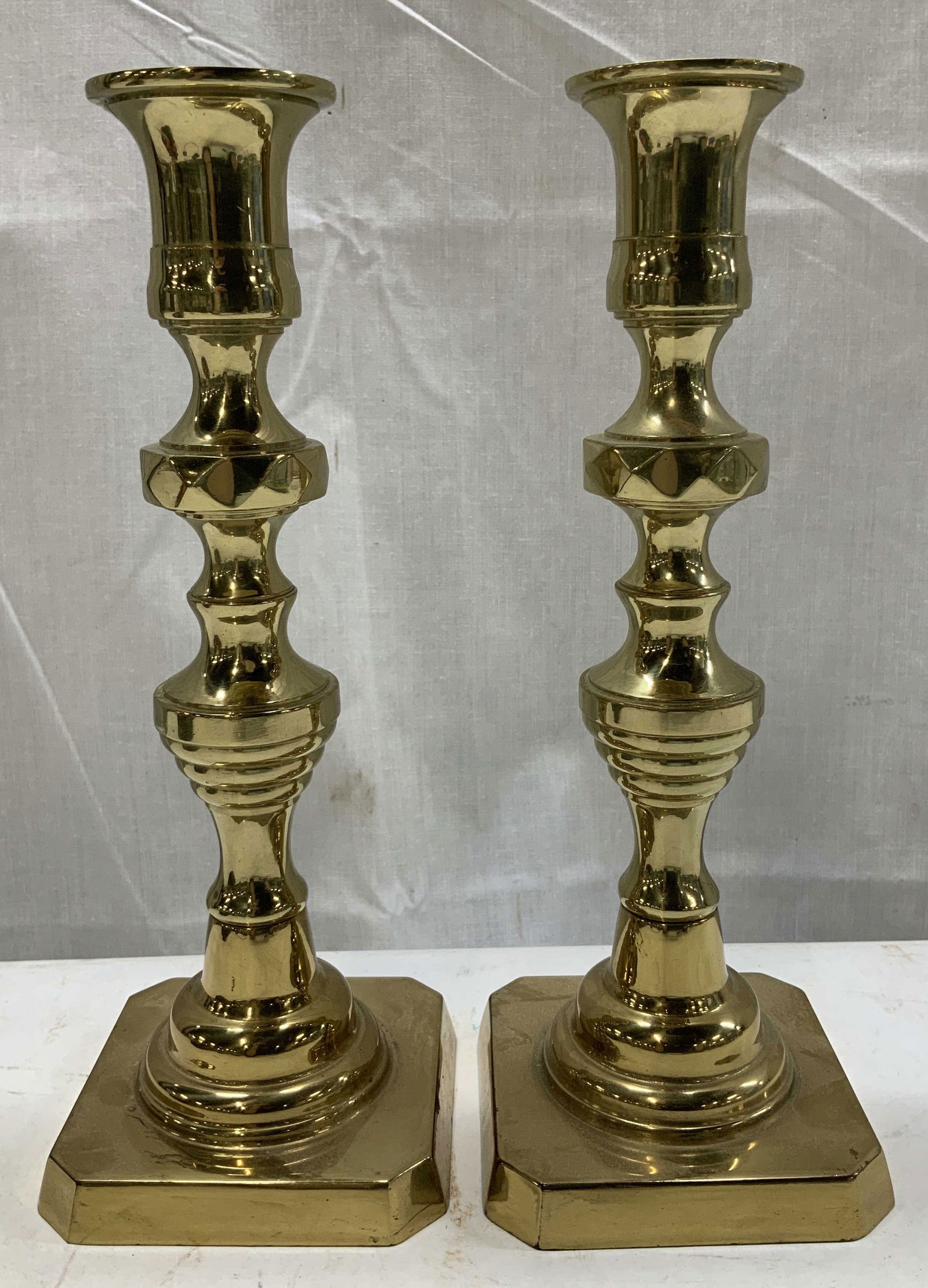 Pair Vntg Brass Candlestick Holders 9in (1 of 6)