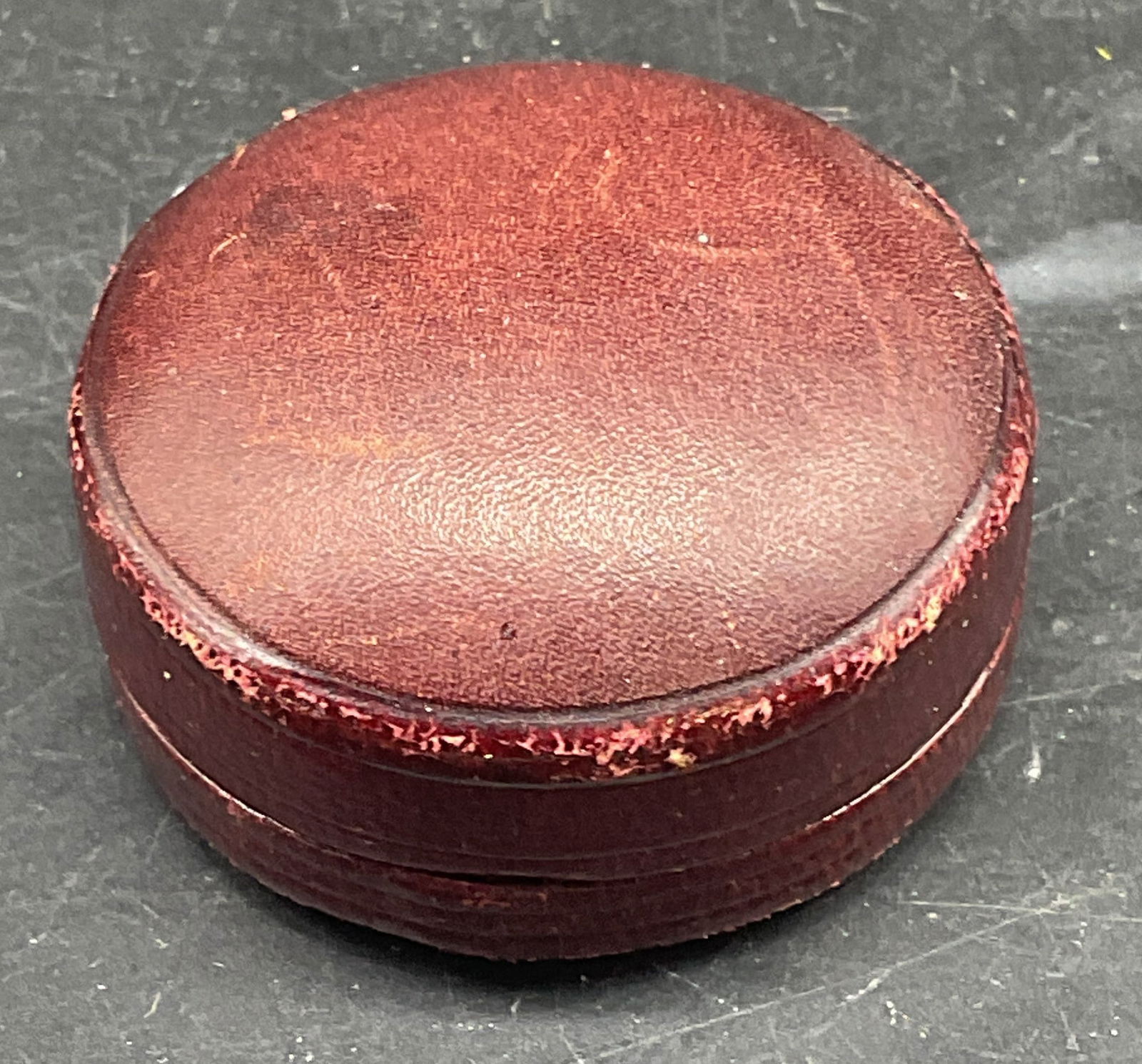 Antique Round Leather Jewelry Box (1 of 6)
