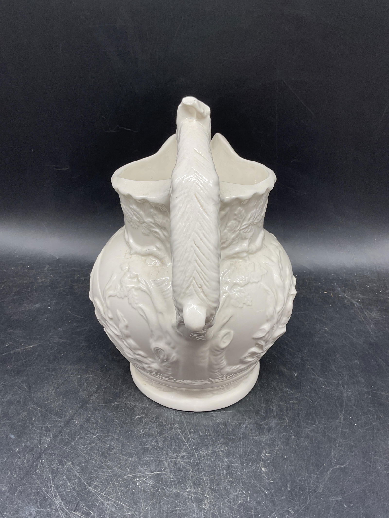 Signed White Ceramic Hunt Scene Pitcher - 2