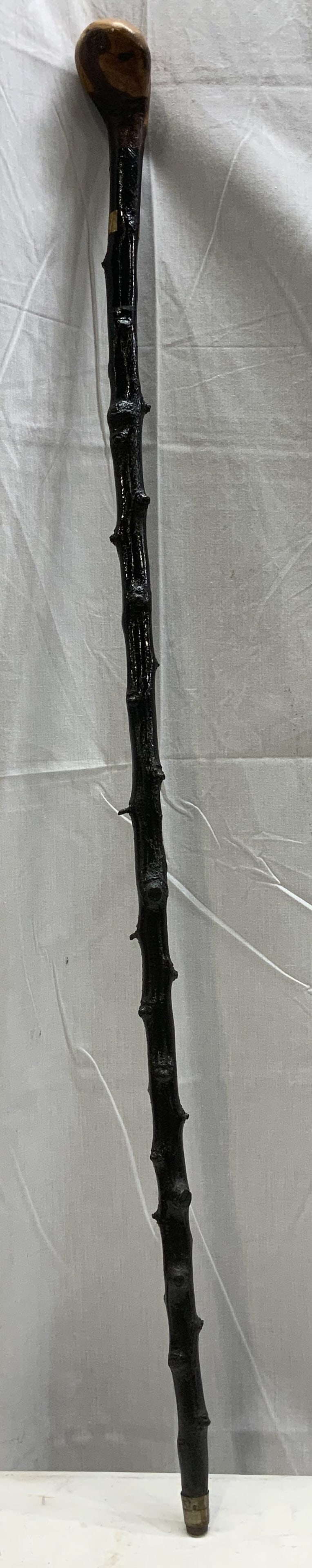 Vtg Blackthorn Wood Walking Stick IRELAND 37in: Vintage walking stick features a large knobbed handle at top. Textured feel. Signed & marked. Not legible. Partial readings, Genuine. Appears to be Blackthorn wood & made in Ireland. Surface wear cons