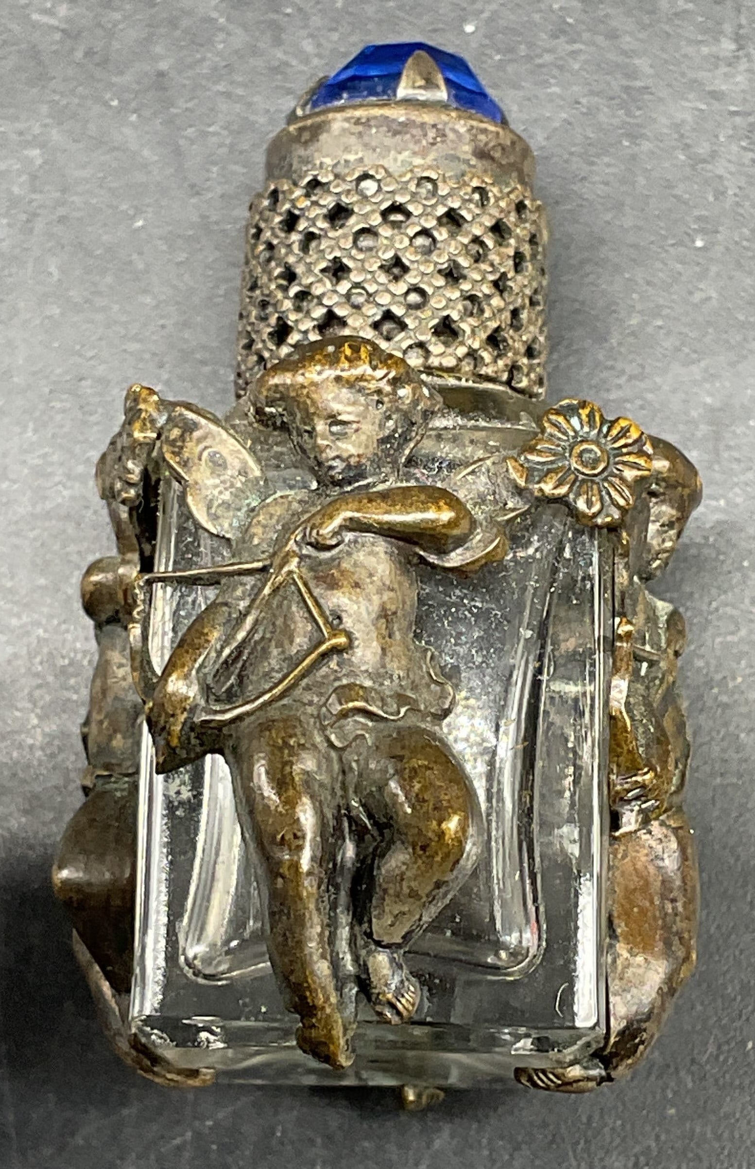 Glass & Metal Cherub Perfume Bottle, France (1 of 6)