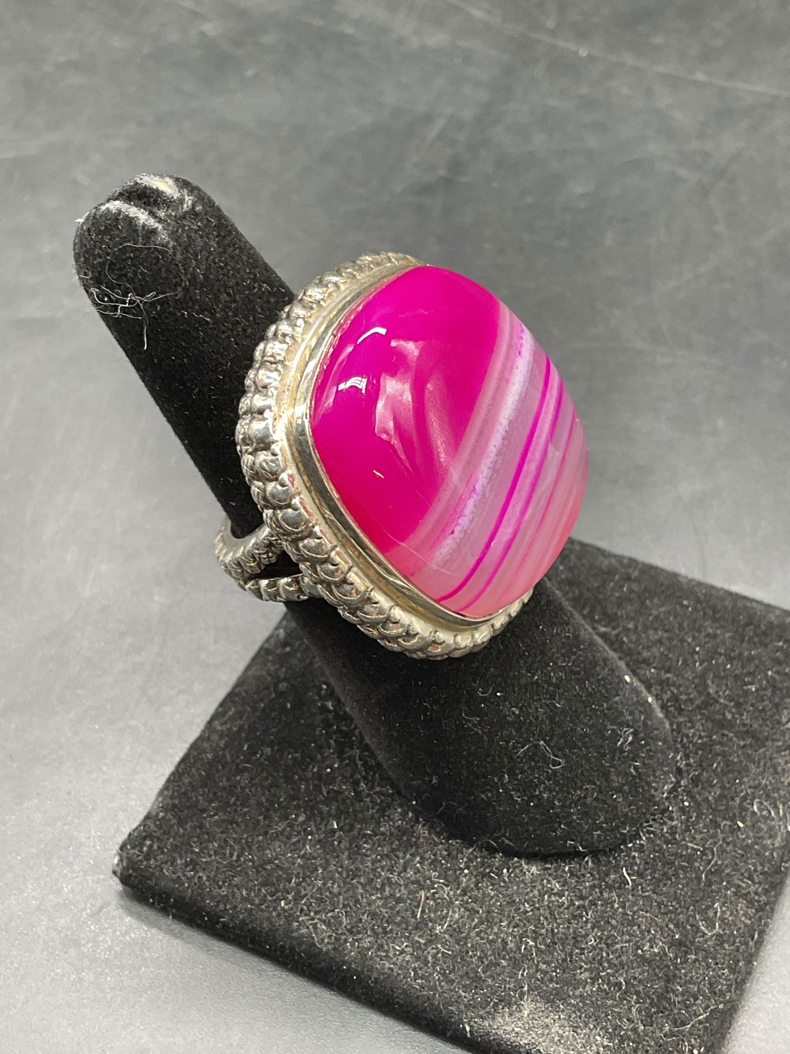 AKR Sterling Silver Pink Agate Statement Ring - 2
