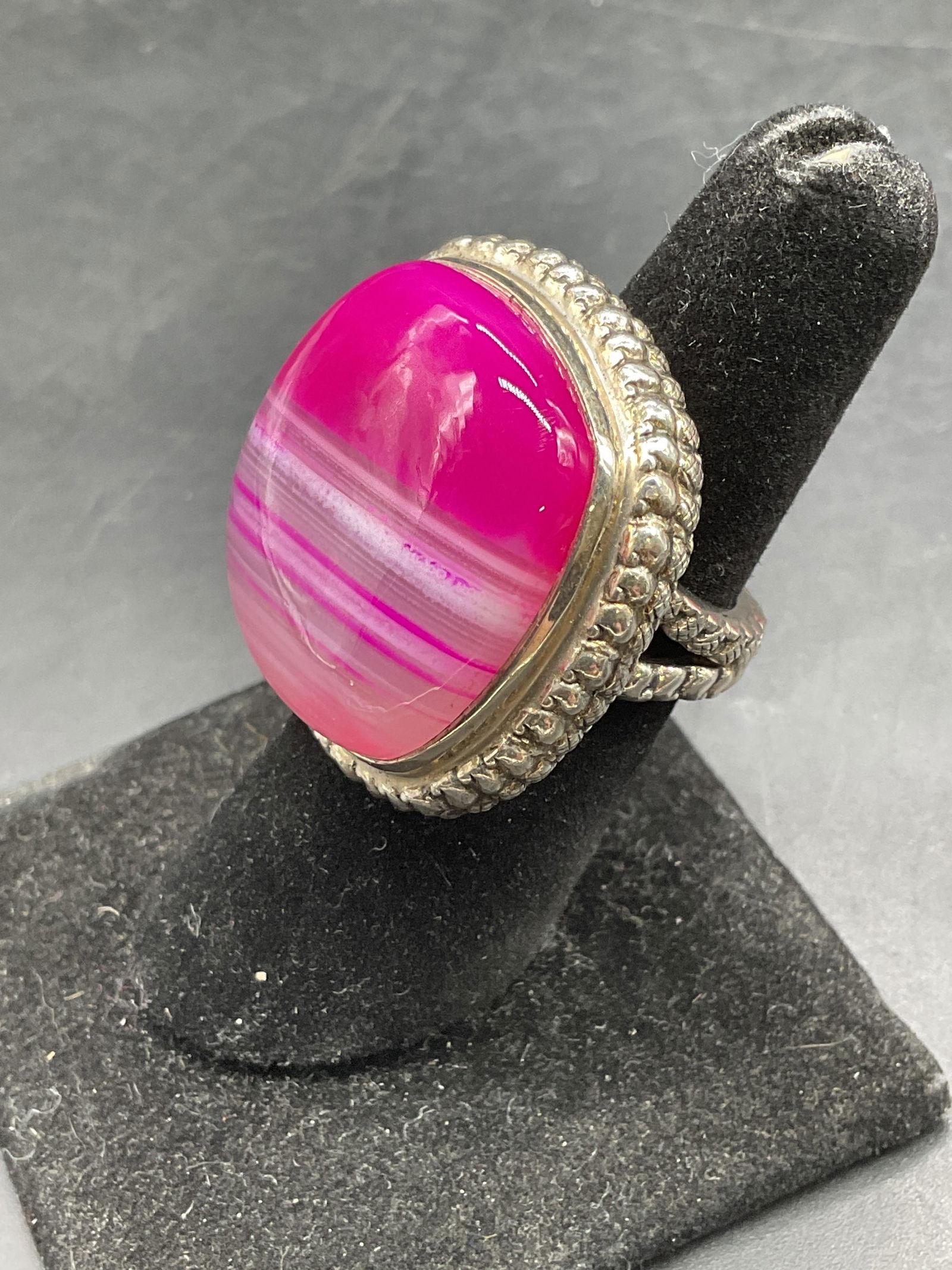 AKR Sterling Silver Pink Agate Statement Ring - 3