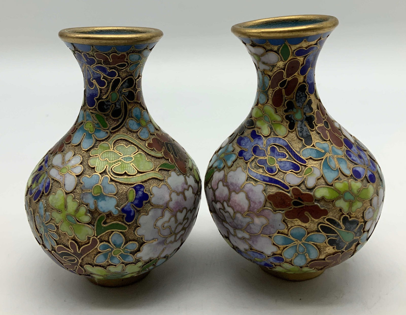 Lot 2 Vtg Asian Cloisonne Enamel Floral Vases (1 of 6)