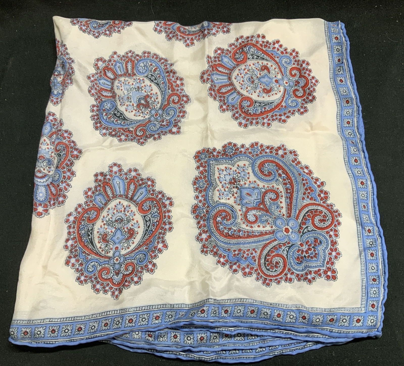 Vtg Blue & Red Paisley Print Square Scarf (1 of 6)