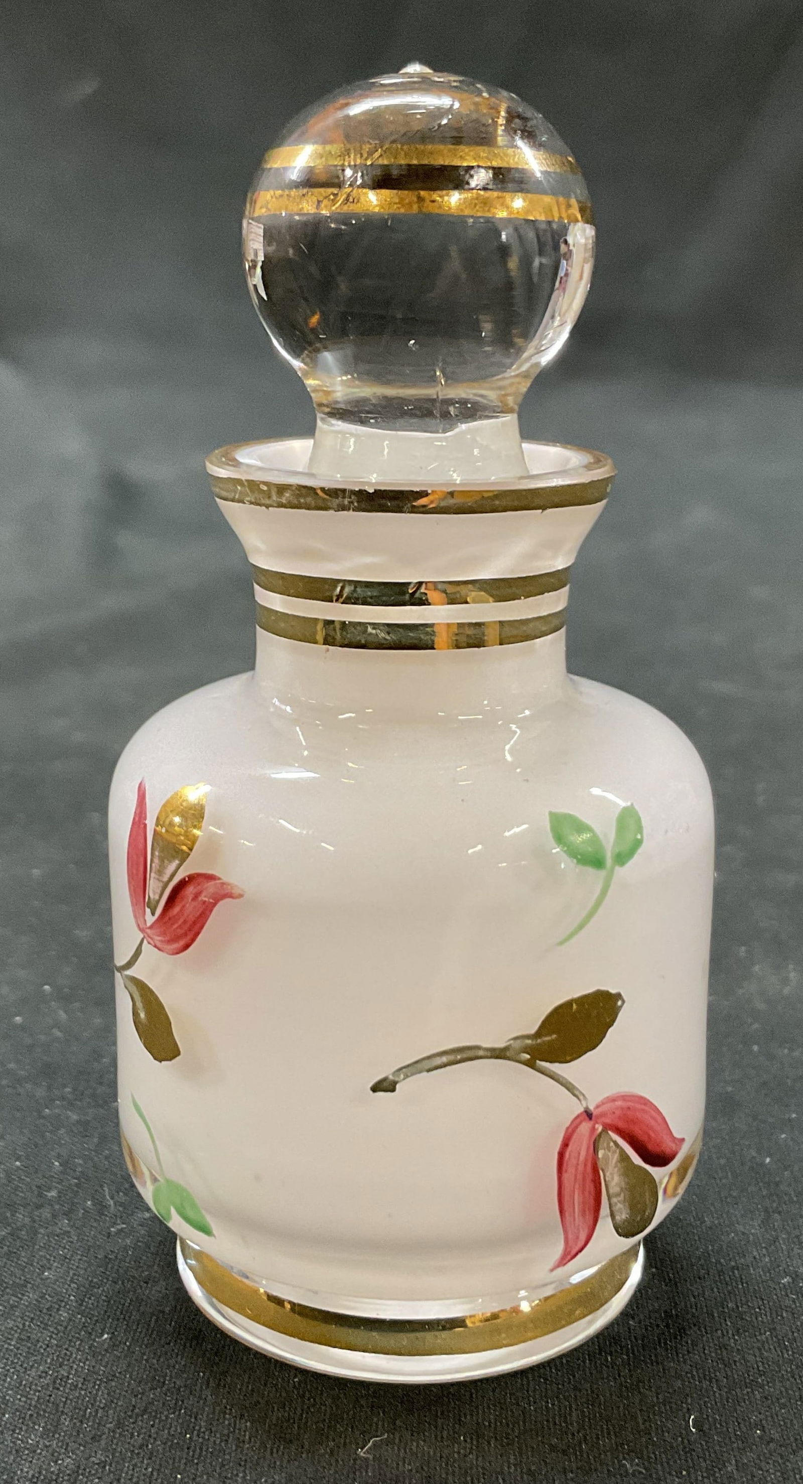 Hand Painted Floral Glass Perfume Bottle W Stopper (1 of 9)