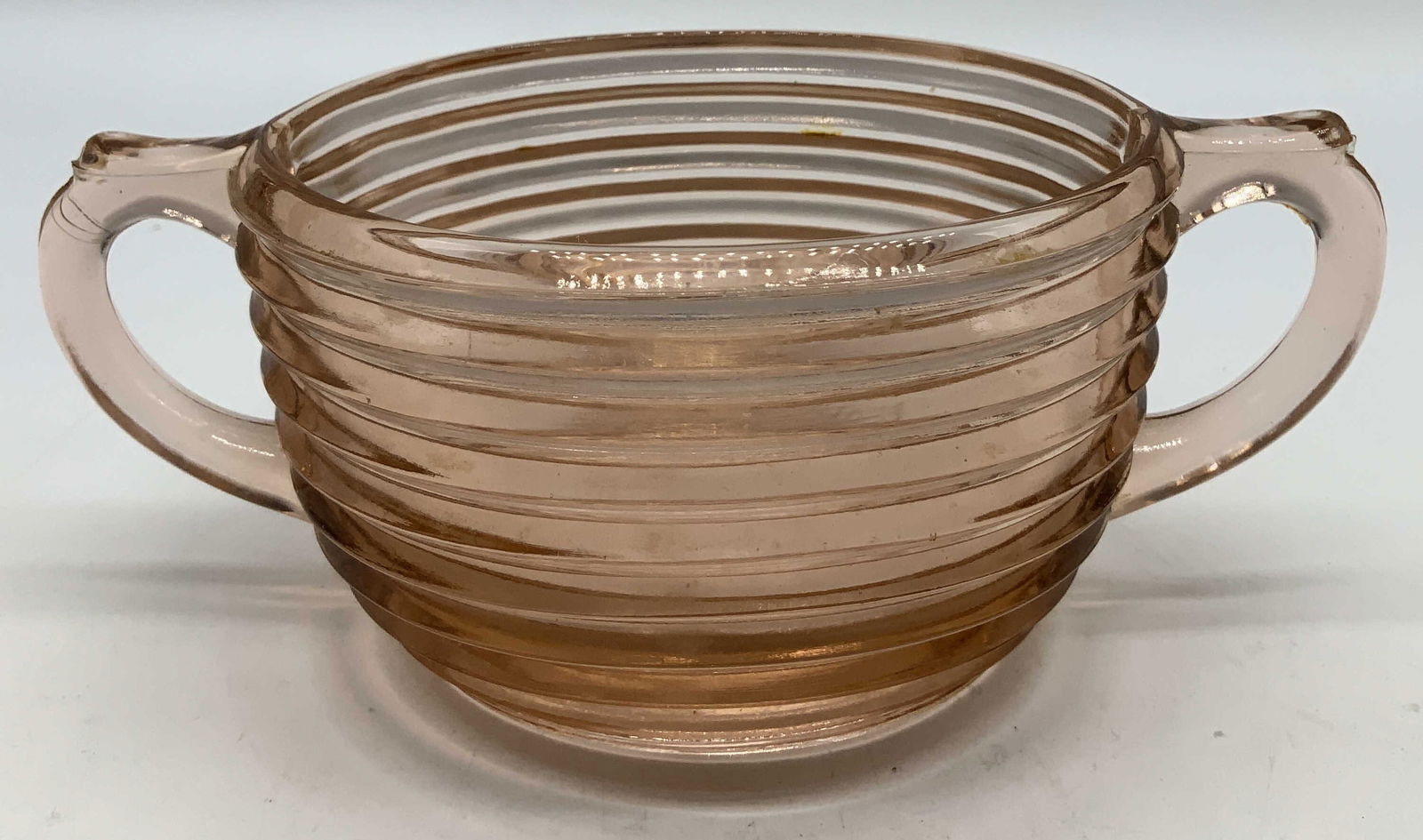 Vtg Pink Depression Glass Ribbed Sugar Bowl (1 of 6)