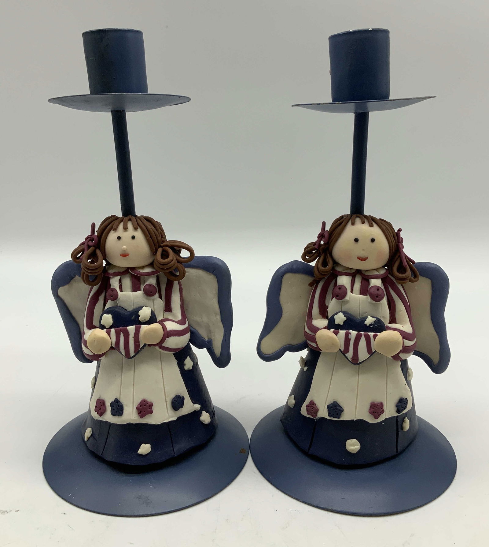 Pair Vtg Metal & Clay Angel Candle Holders (1 of 7)