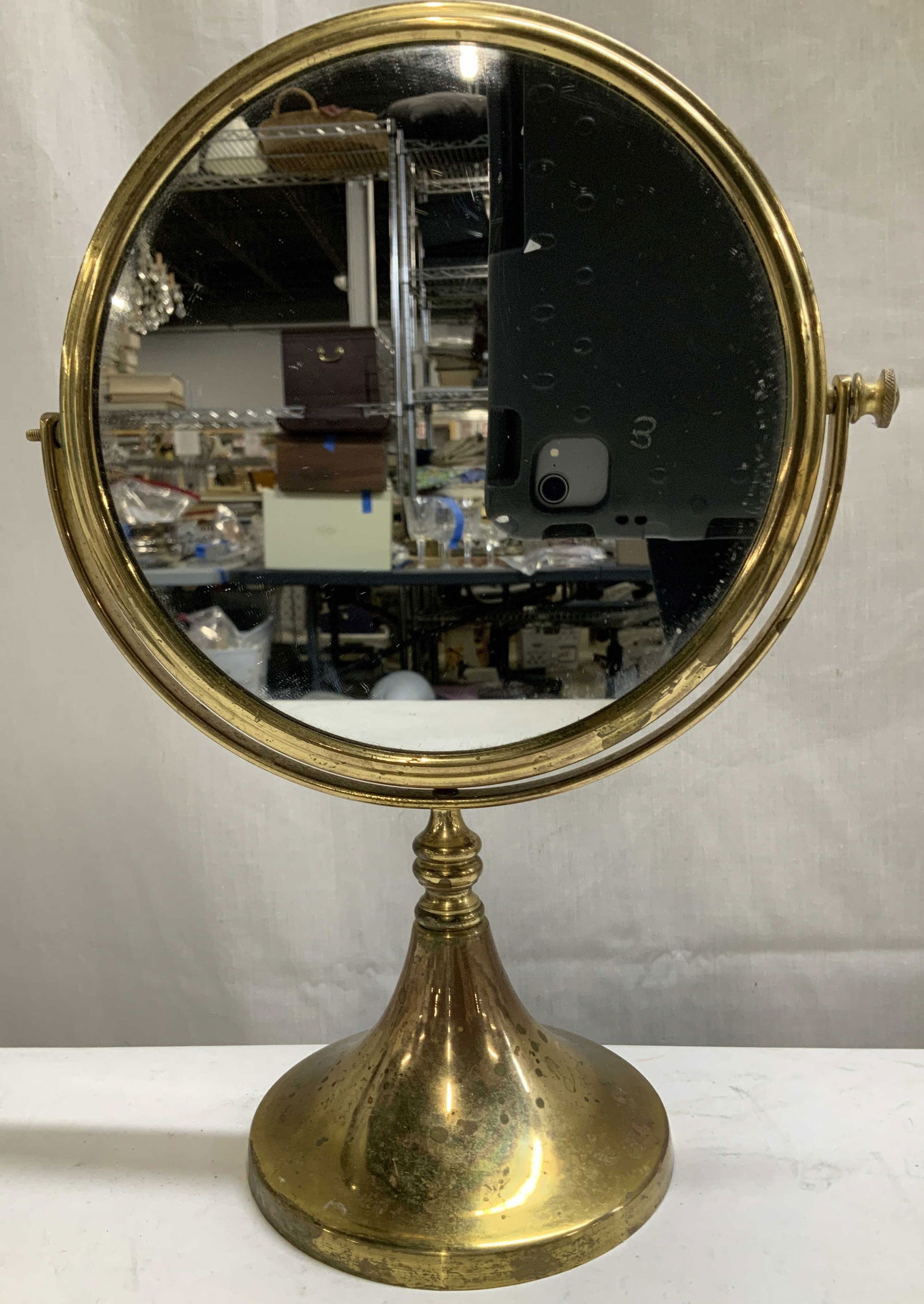1992 TT Brass Round Tabletop Vanity Mirror KOREA (1 of 6)