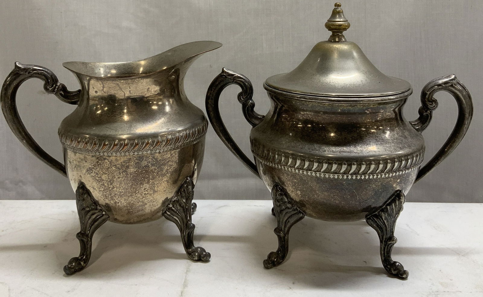 2 Pc Sgnd Vtg Silver on Copper Sugar Bwl & Creamer (1 of 7)