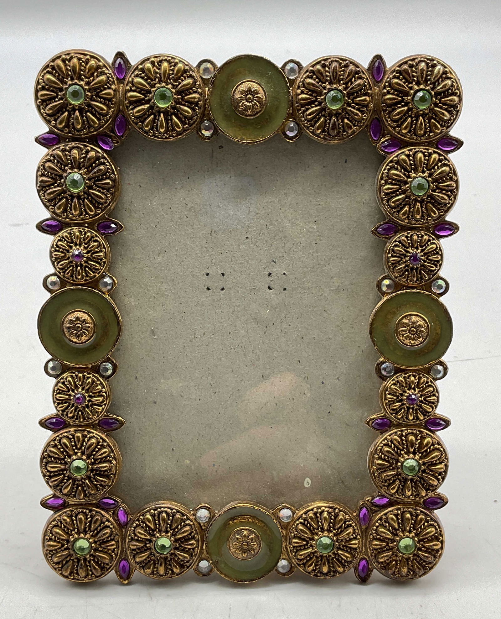 Vintage Enameled Brass Bejeweled Picture Frame (1 of 11)
