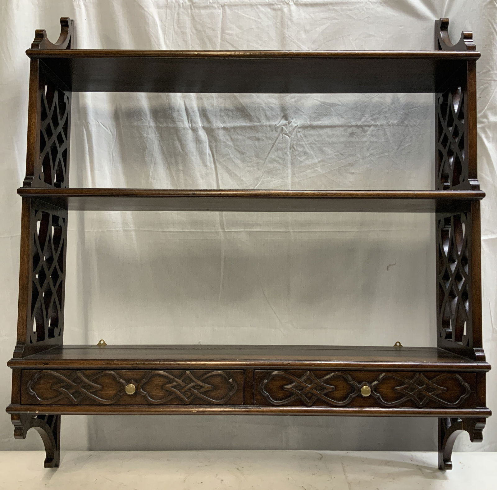 Vntg Lattice Wooden Wall Shelf W Drawers (1 of 7)