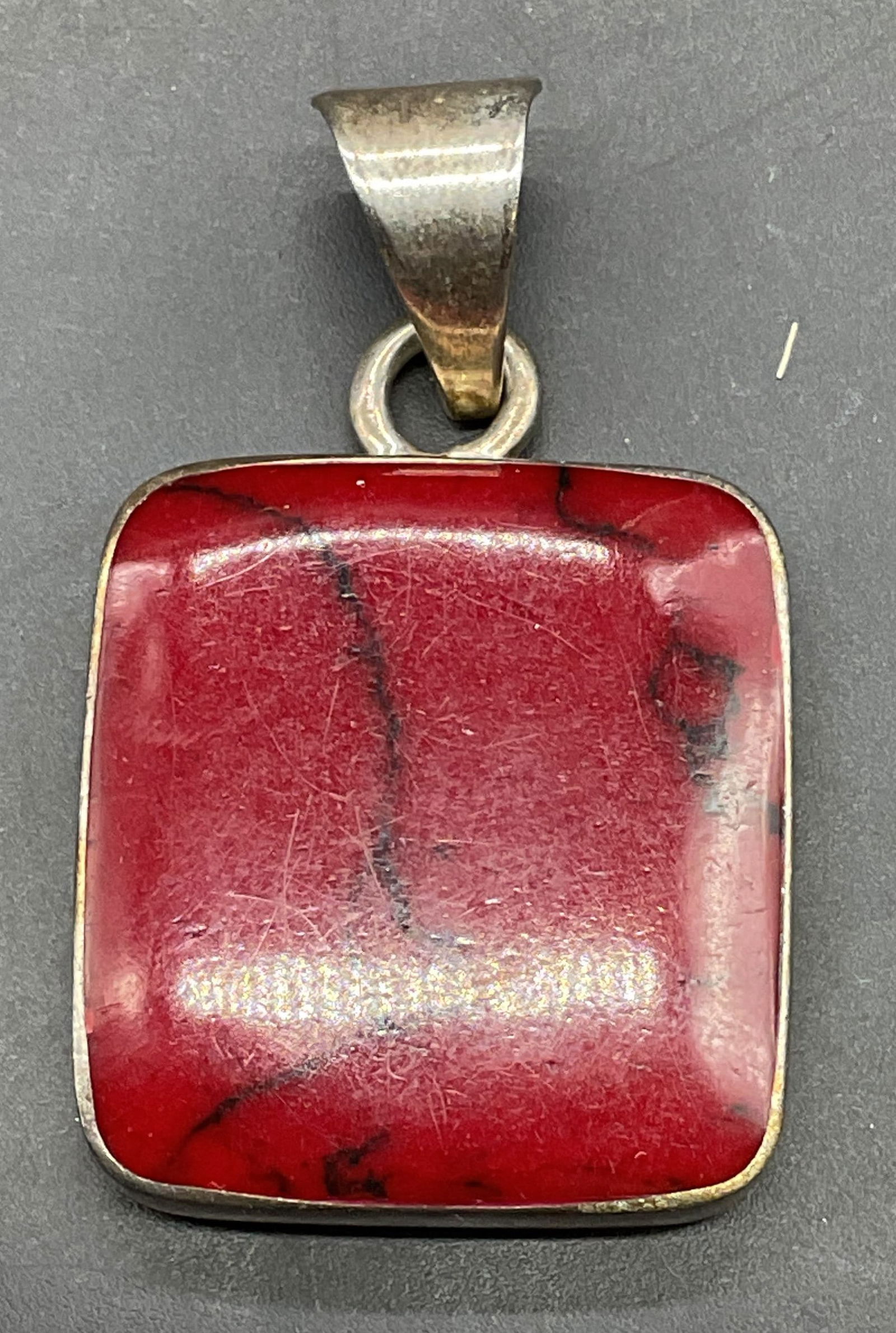 Vintage Sterling Silver Red Stone Pendant, Mexico (1 of 6)