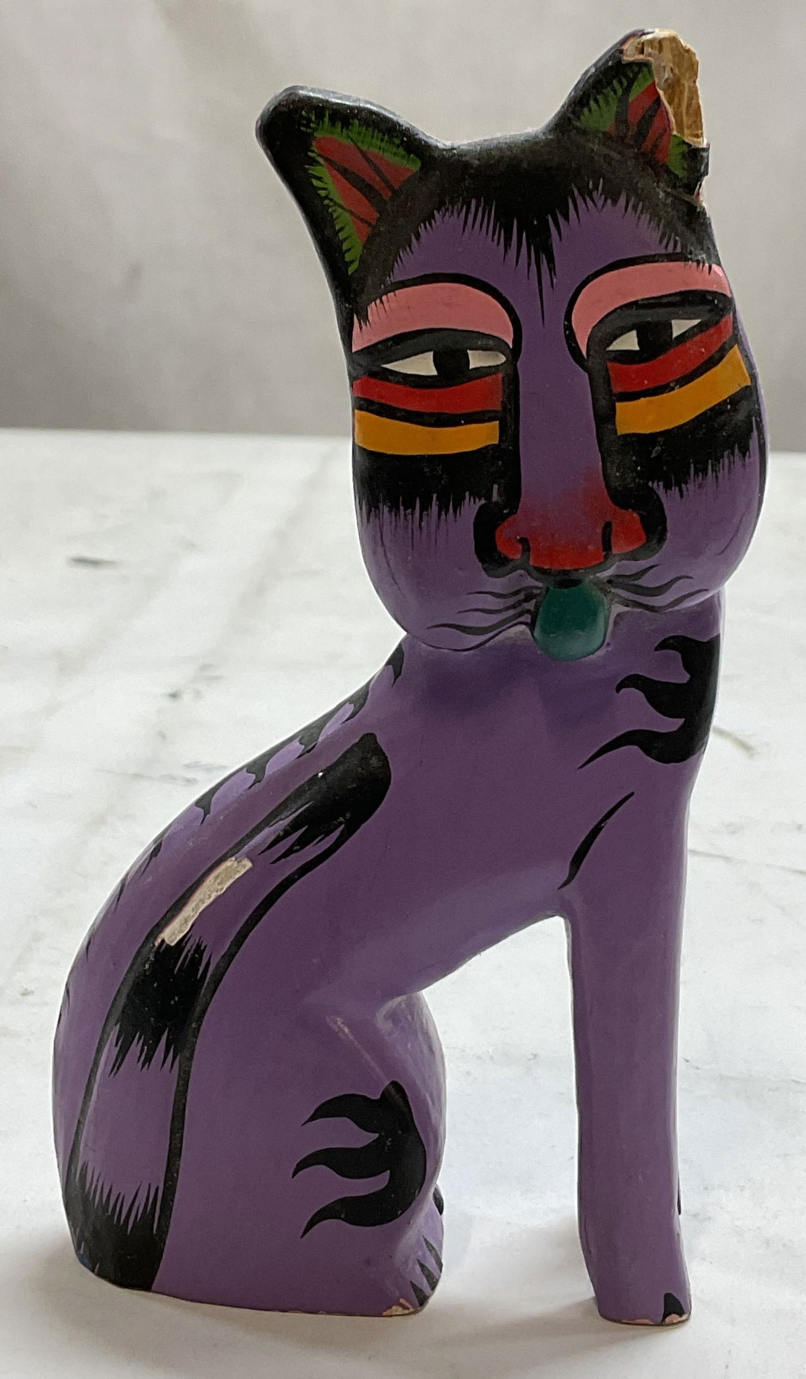 Hand Painted Wooden Folk Art Style Cat Figurine (1 of 9)