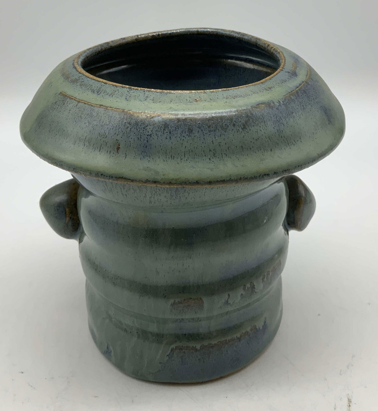 Vtg Blue & Green Glazed Ceramic Vessel (1 of 6)