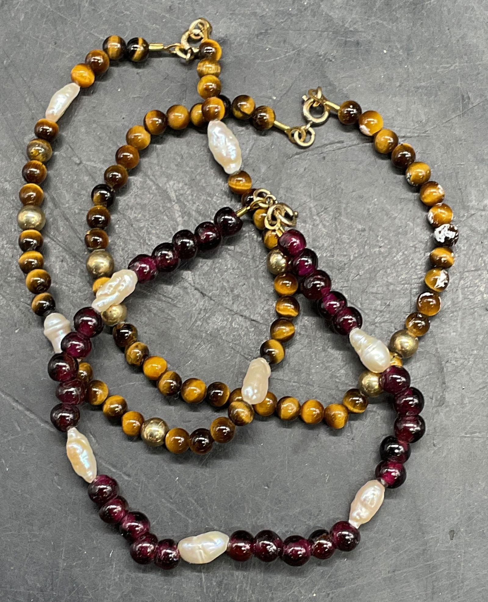 Lot 3 Vintage Tigers Eye Pearl Bracelets + (1 of 6)