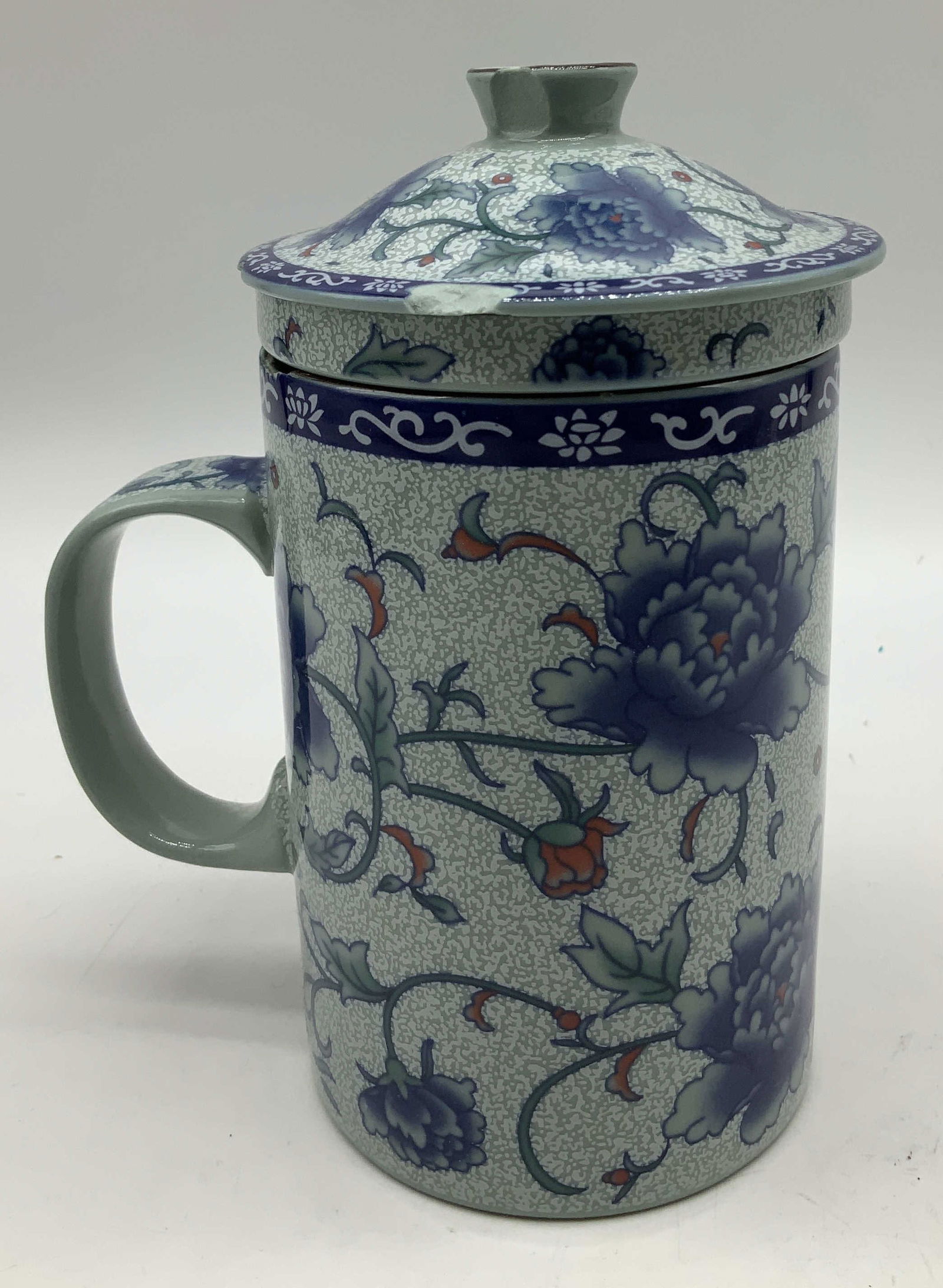 Vtg Chinese Floral Ceramic Tea Infuser Mug (1 of 6)