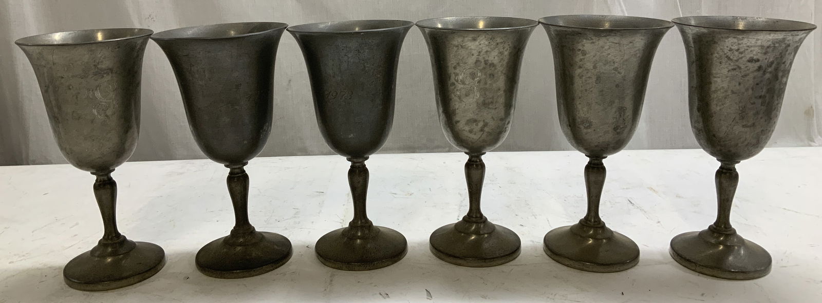 Set 6 Iresiner Pewter Etched Monogram Wine Goblets (1 of 6)