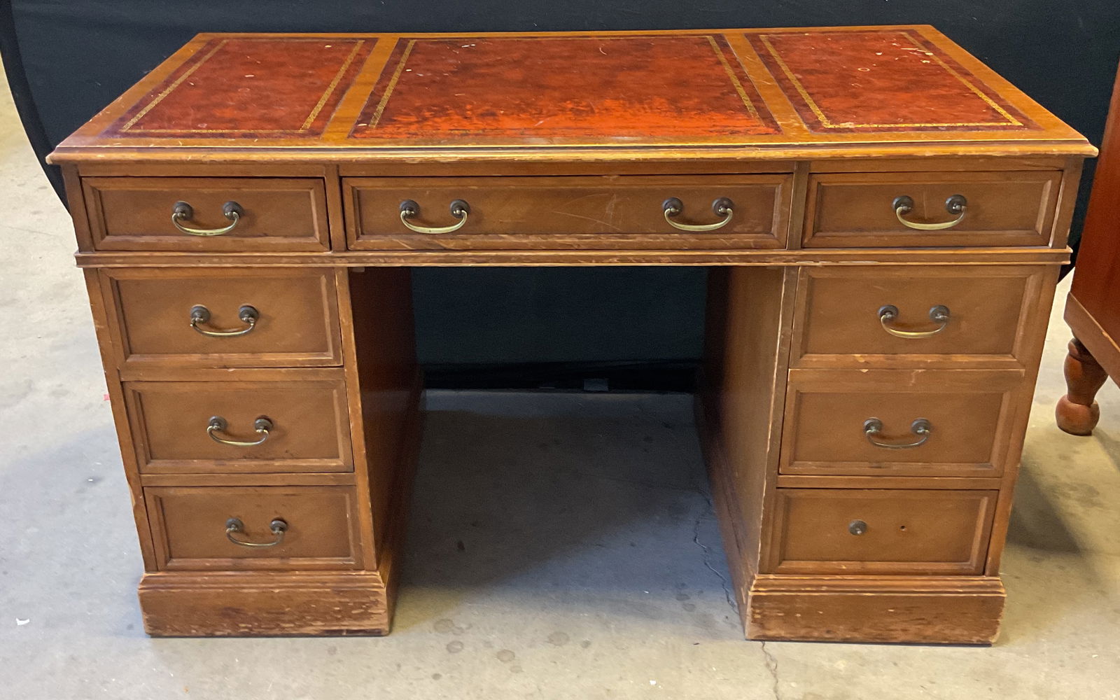 Vintage Wood Gilt Leather Pedestal Desk (1 of 8)