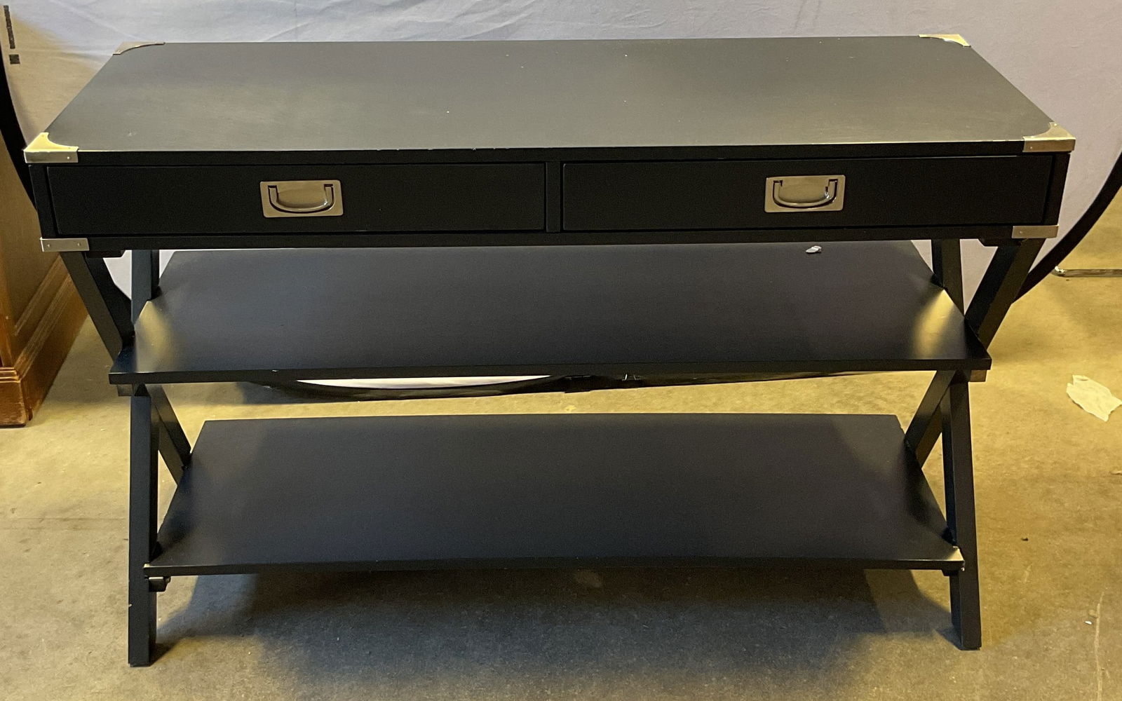 Black Wood Side Table with Shelves (1 of 6)