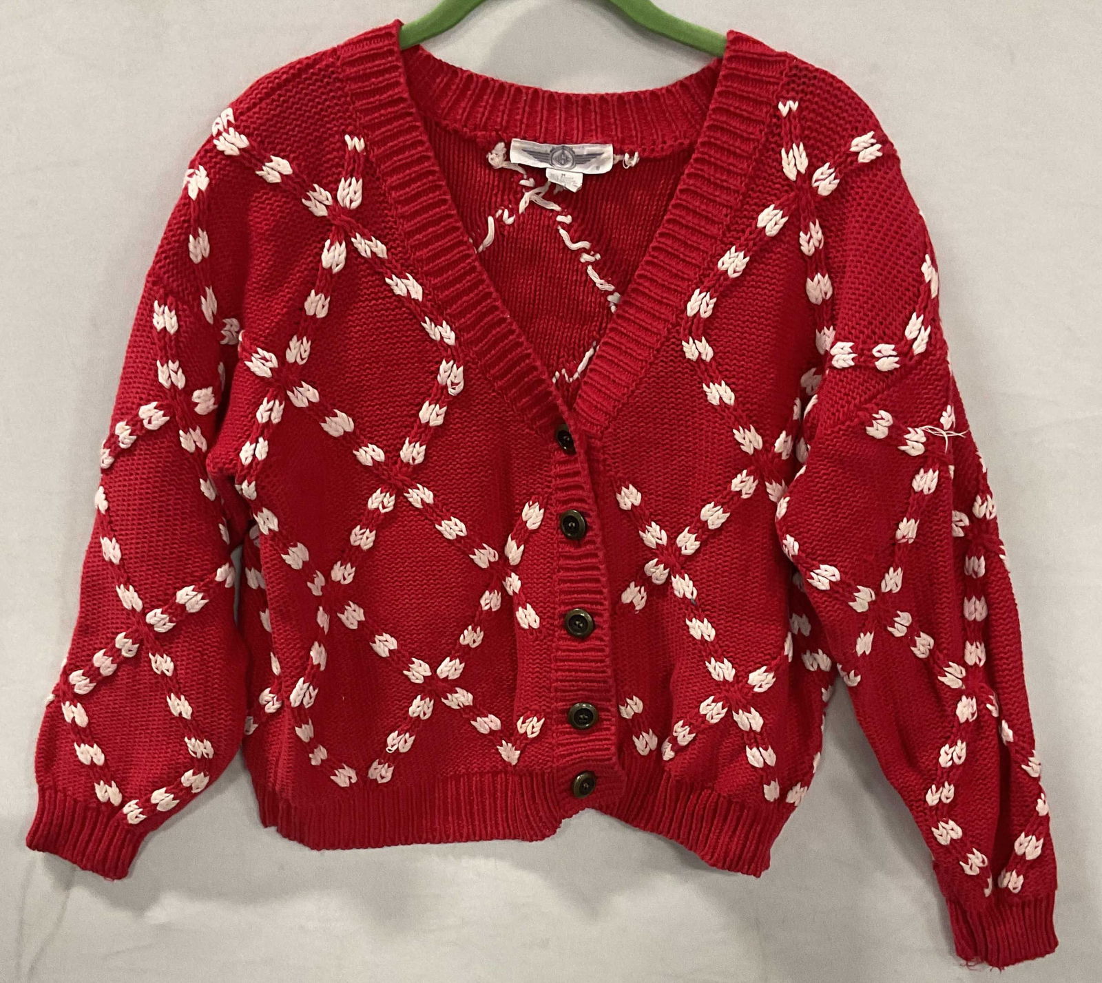 Vtg DSC Red & White Cotton Knit Cardigan (1 of 6)