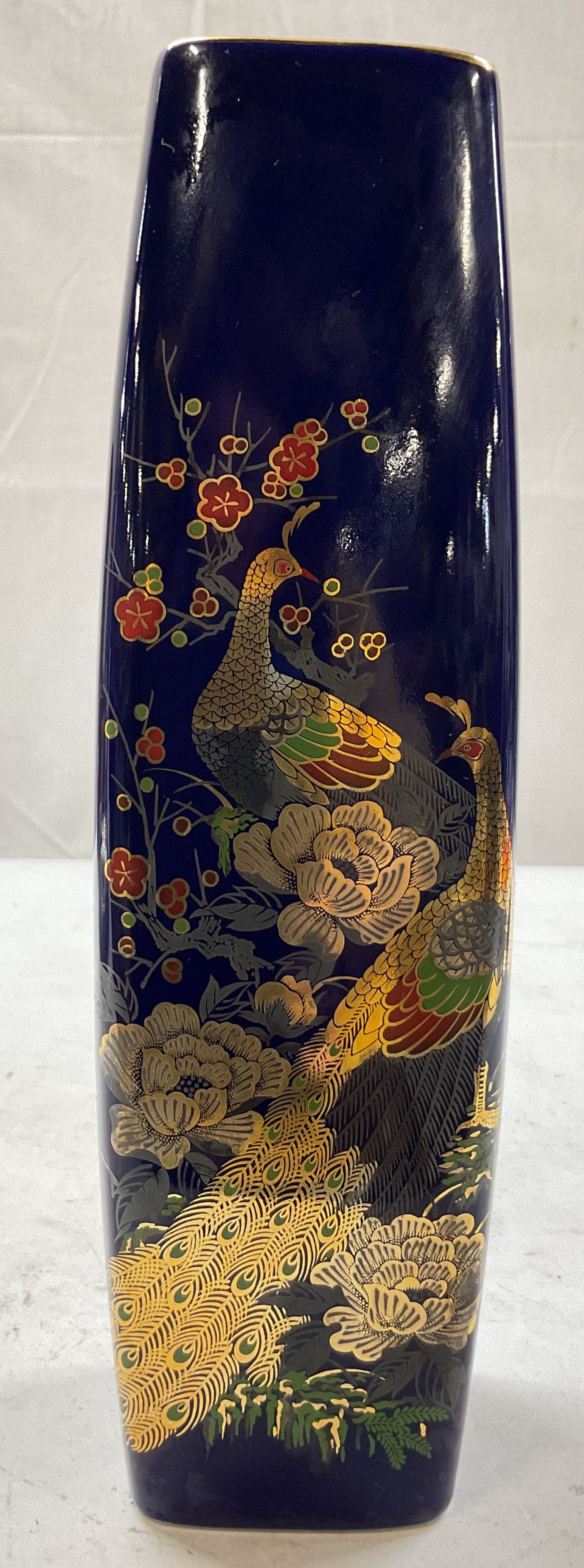 Vintage Japanese Cobalt Blue Peacock Ceramic Vase (1 of 7)