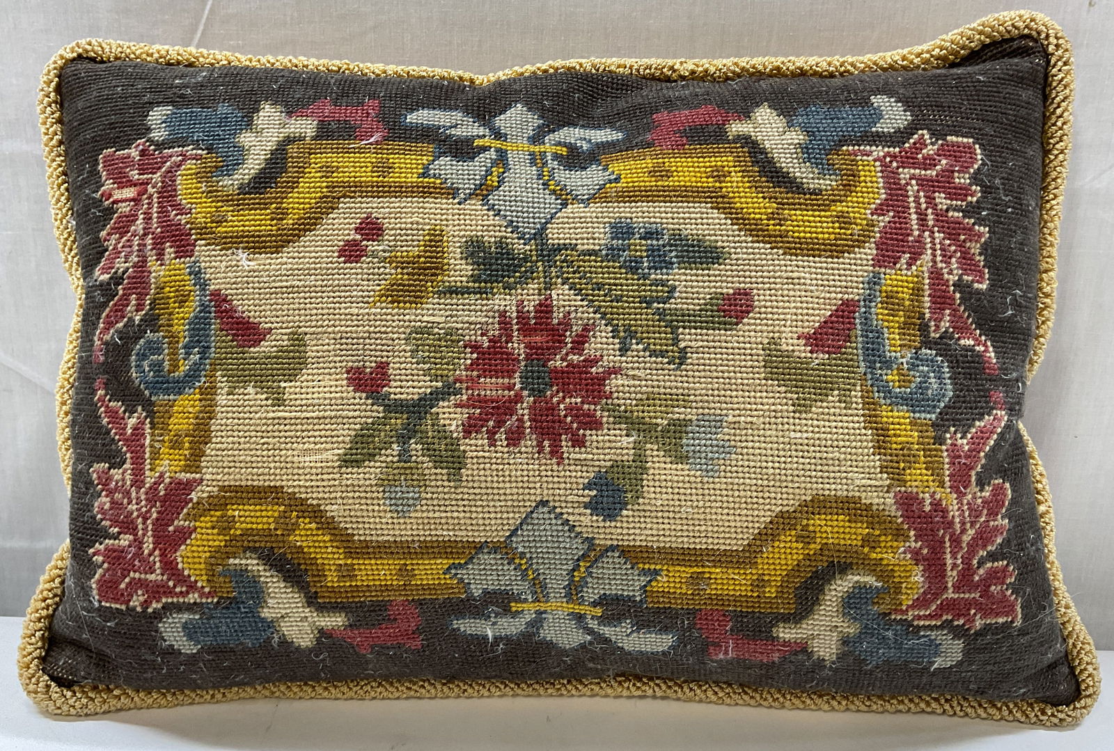 Vintage Floral Needlepoint Wool Throw Pillow (1 of 10)