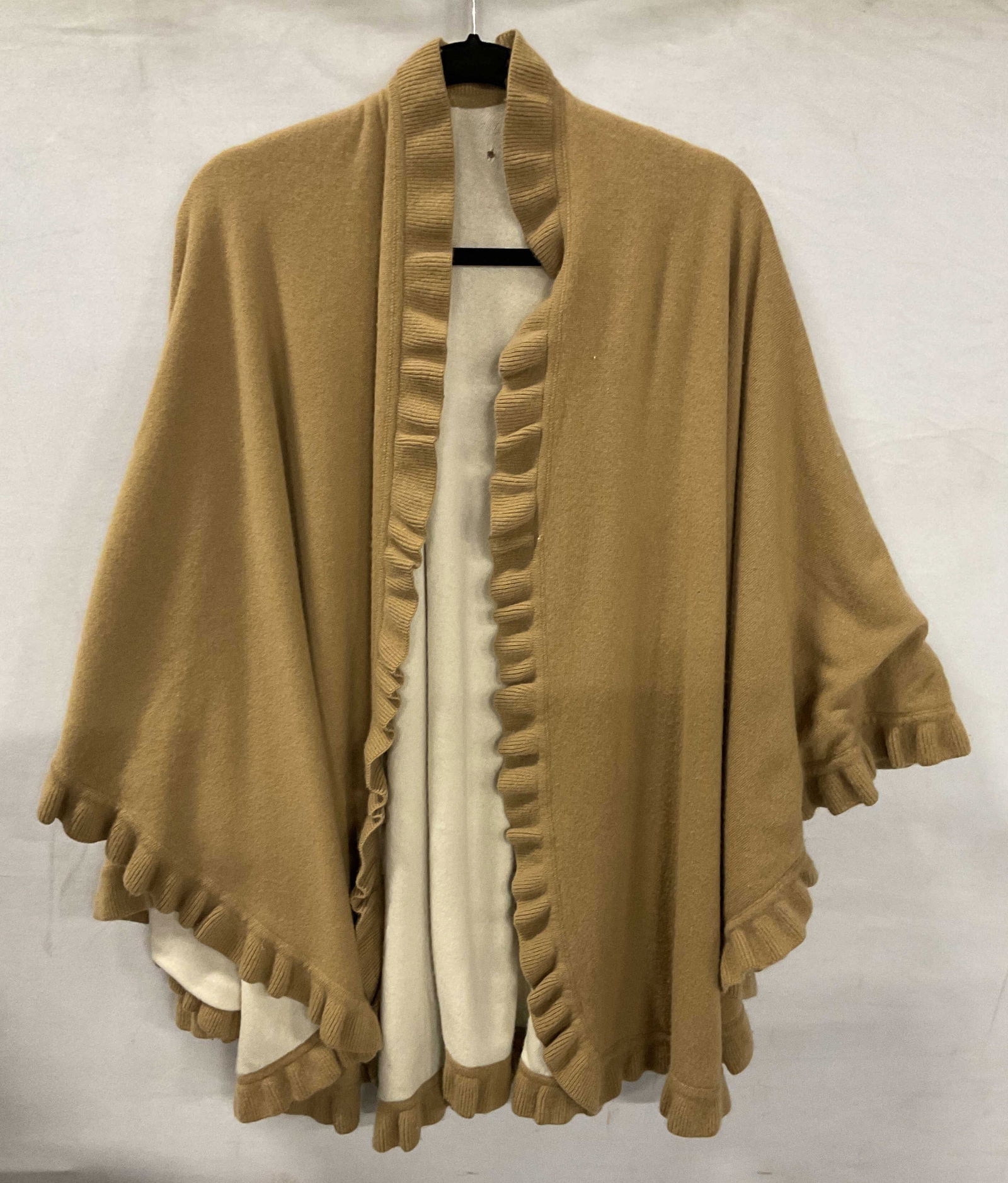 Tan & White Ruffle Knit Shawl Wrap (1 of 6)