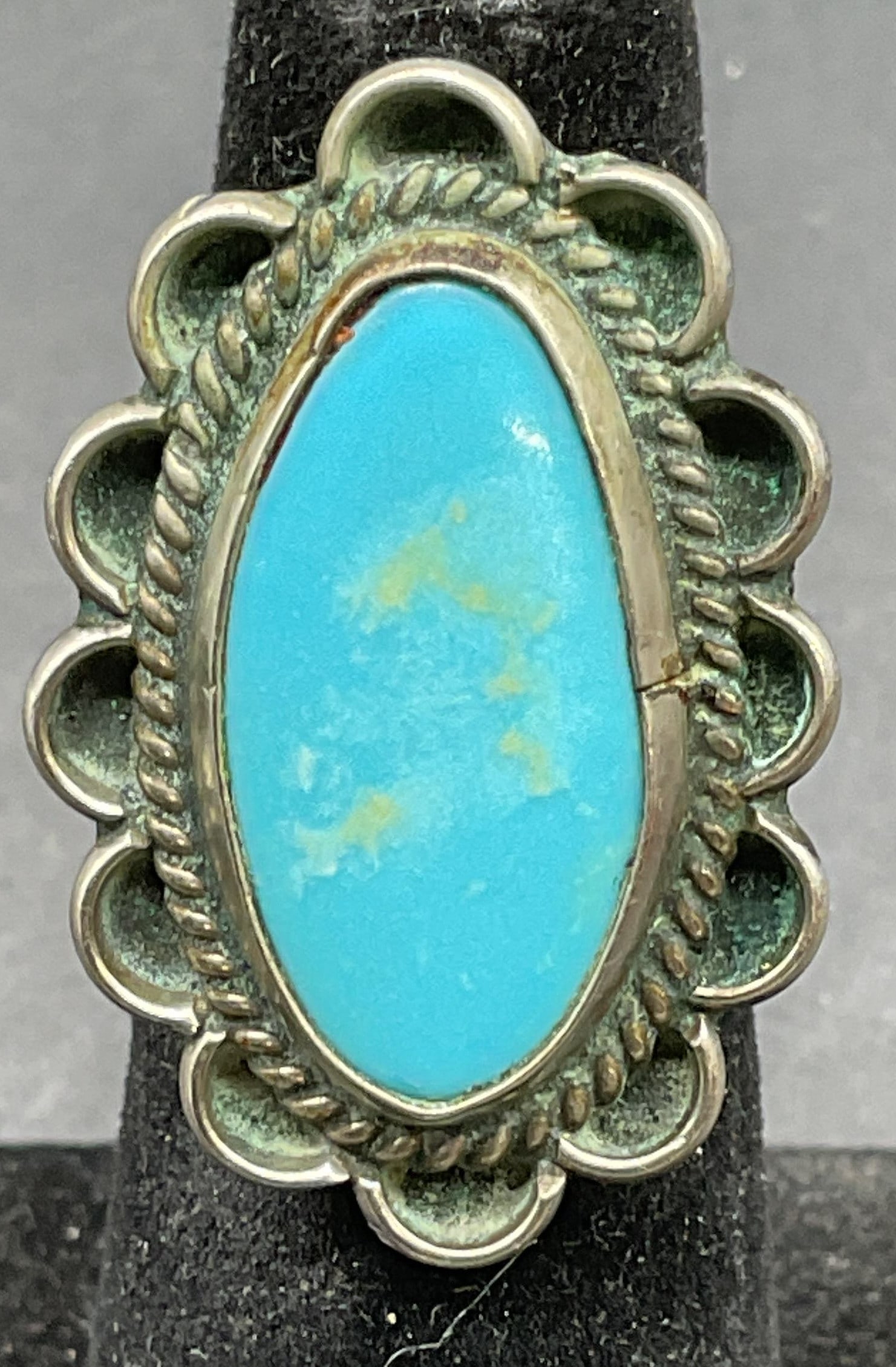 Sterling Silver Blue Glass Cabochon Ring (1 of 6)