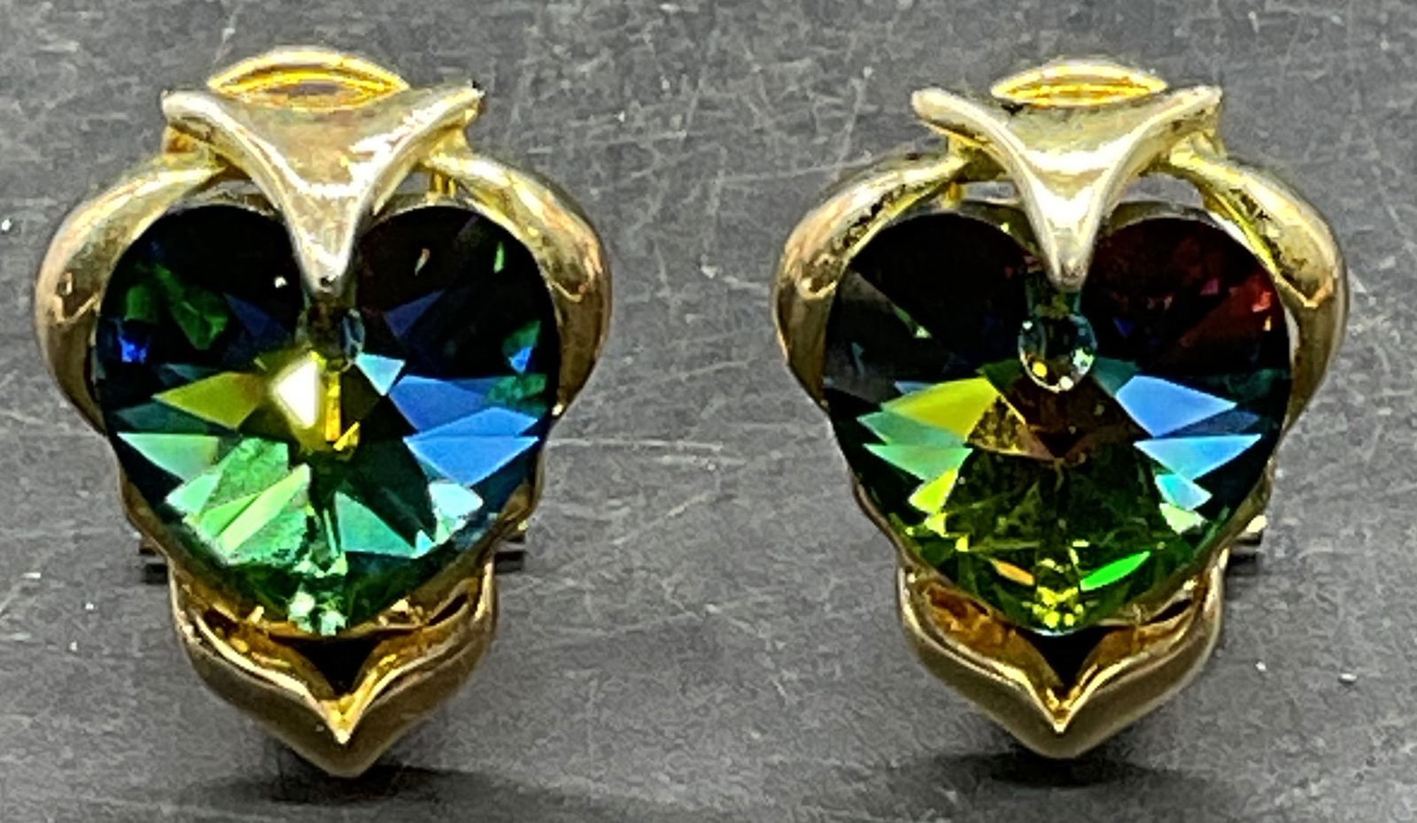 Signed Gold Tone Crystal Heart Earrings (1 of 6)