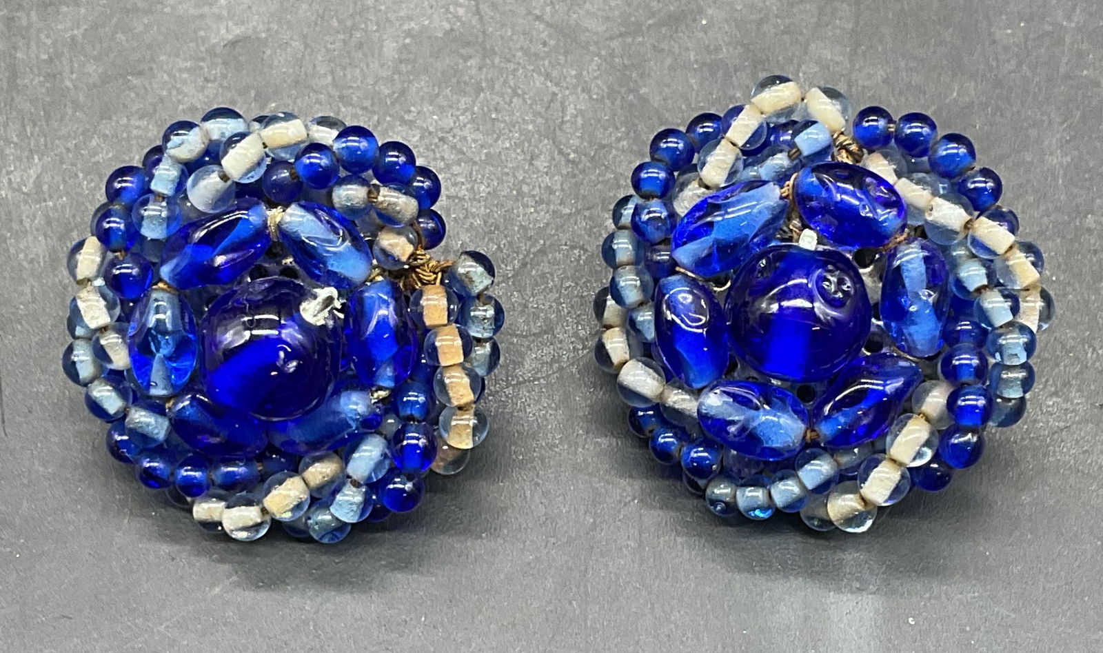Vintage Blue & White Glass Beaded Earrings (1 of 6)