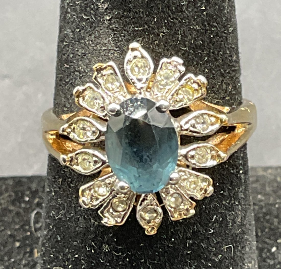 Vtg 18k Gold Plated Crystal Cocktail Ring (1 of 6)