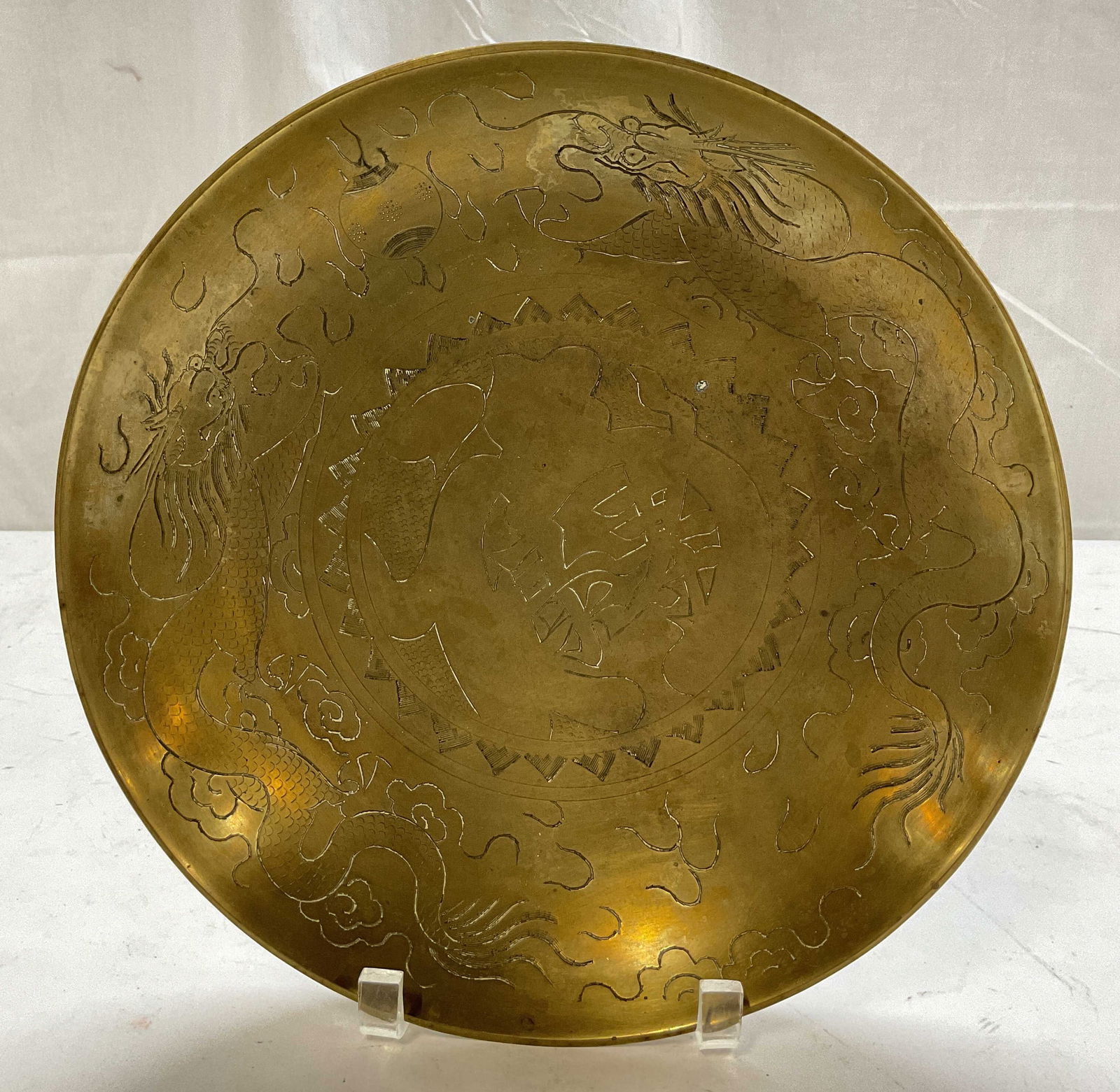 Vintage Chinese Brass Etched Dragon Bowl (1 of 7)