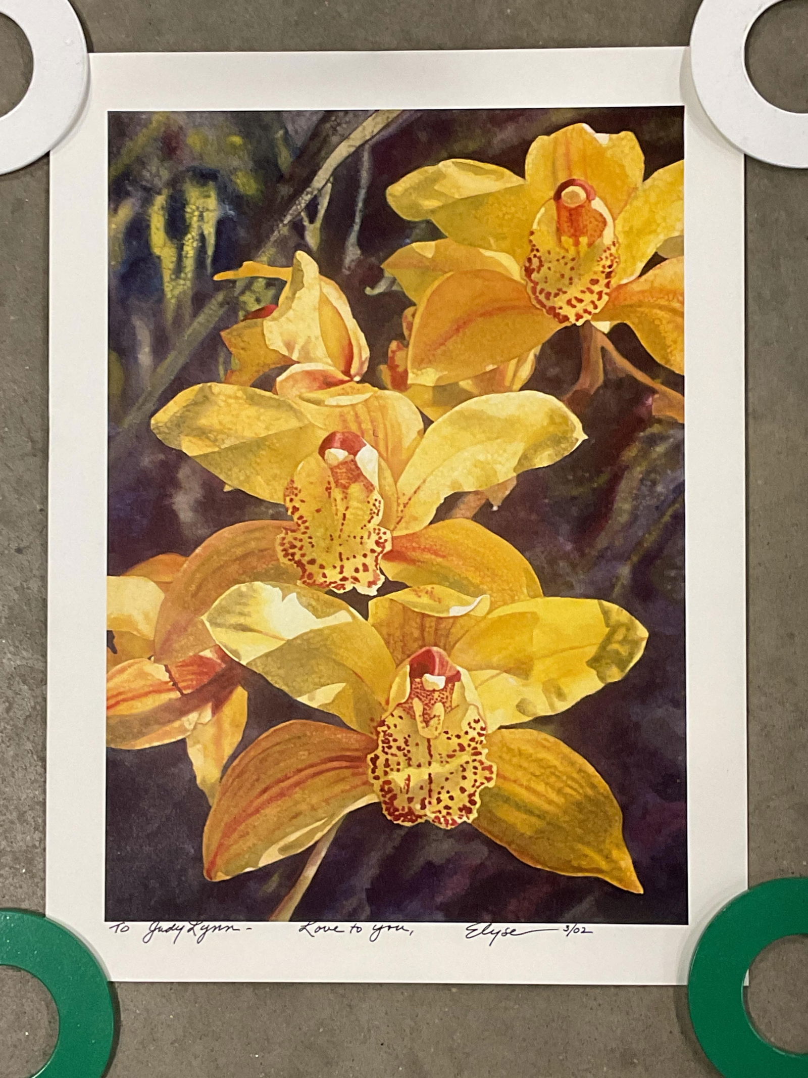 Signed Elyse Yellow Orchids Lithograph - 2