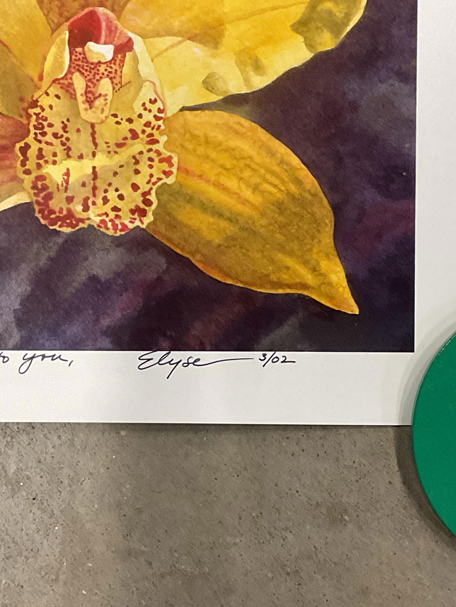 Signed Elyse Yellow Orchids Lithograph - 3