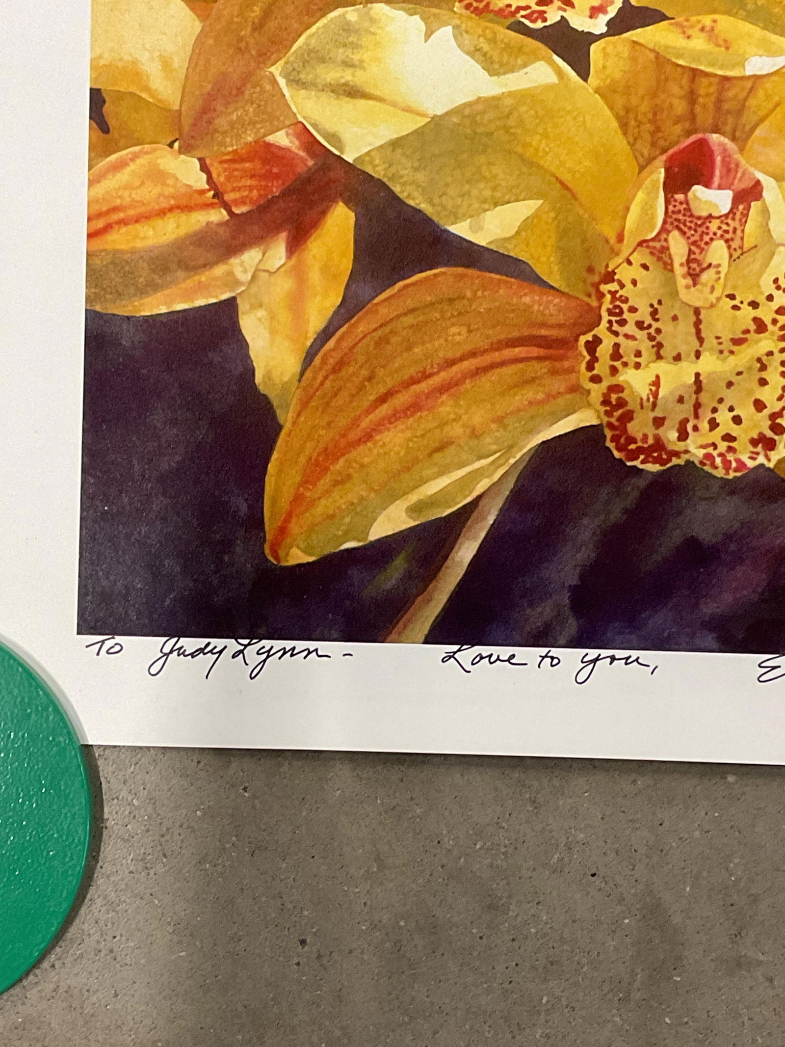 Signed Elyse Yellow Orchids Lithograph - 4